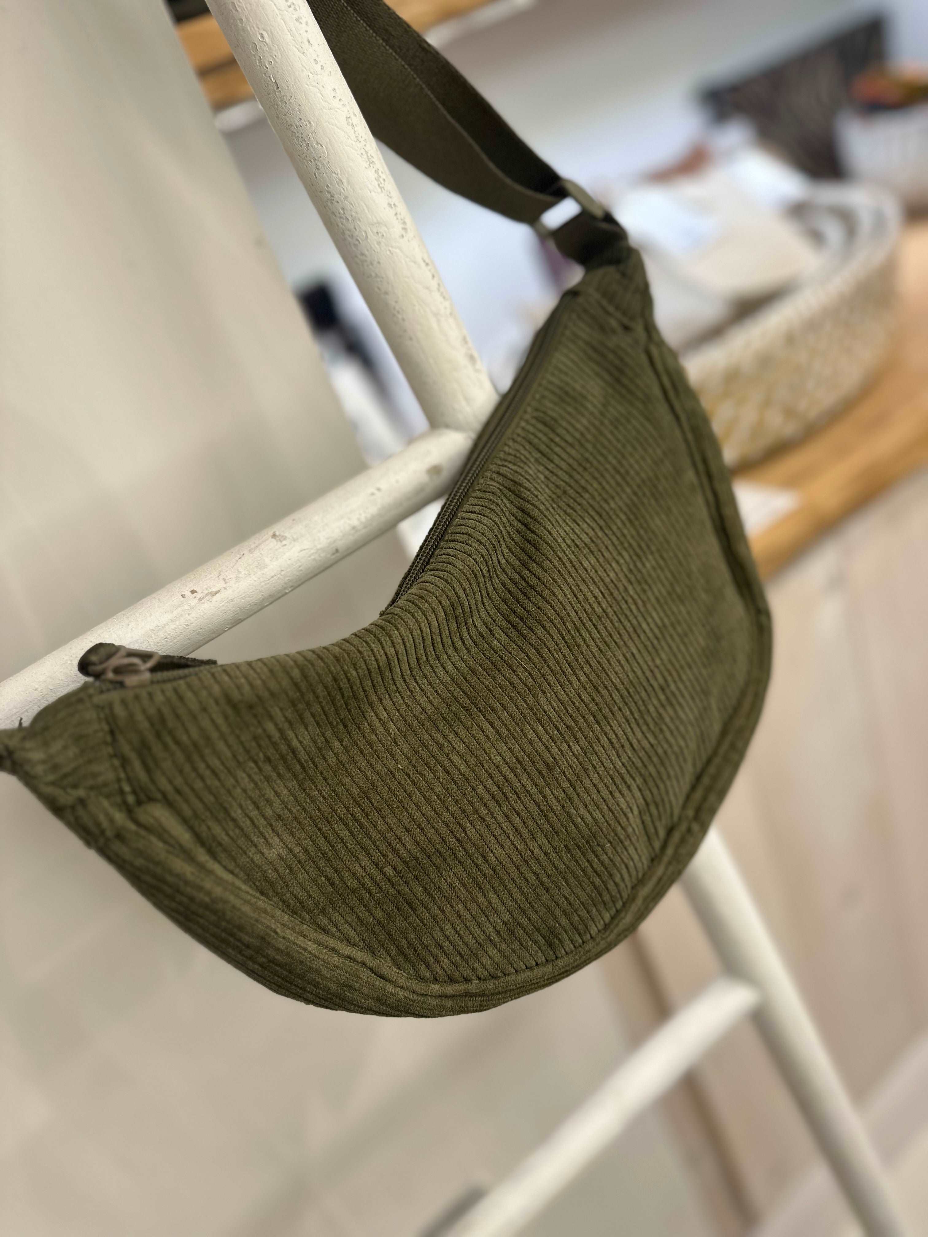 Corduroy Half Moon Crossbody Bag
