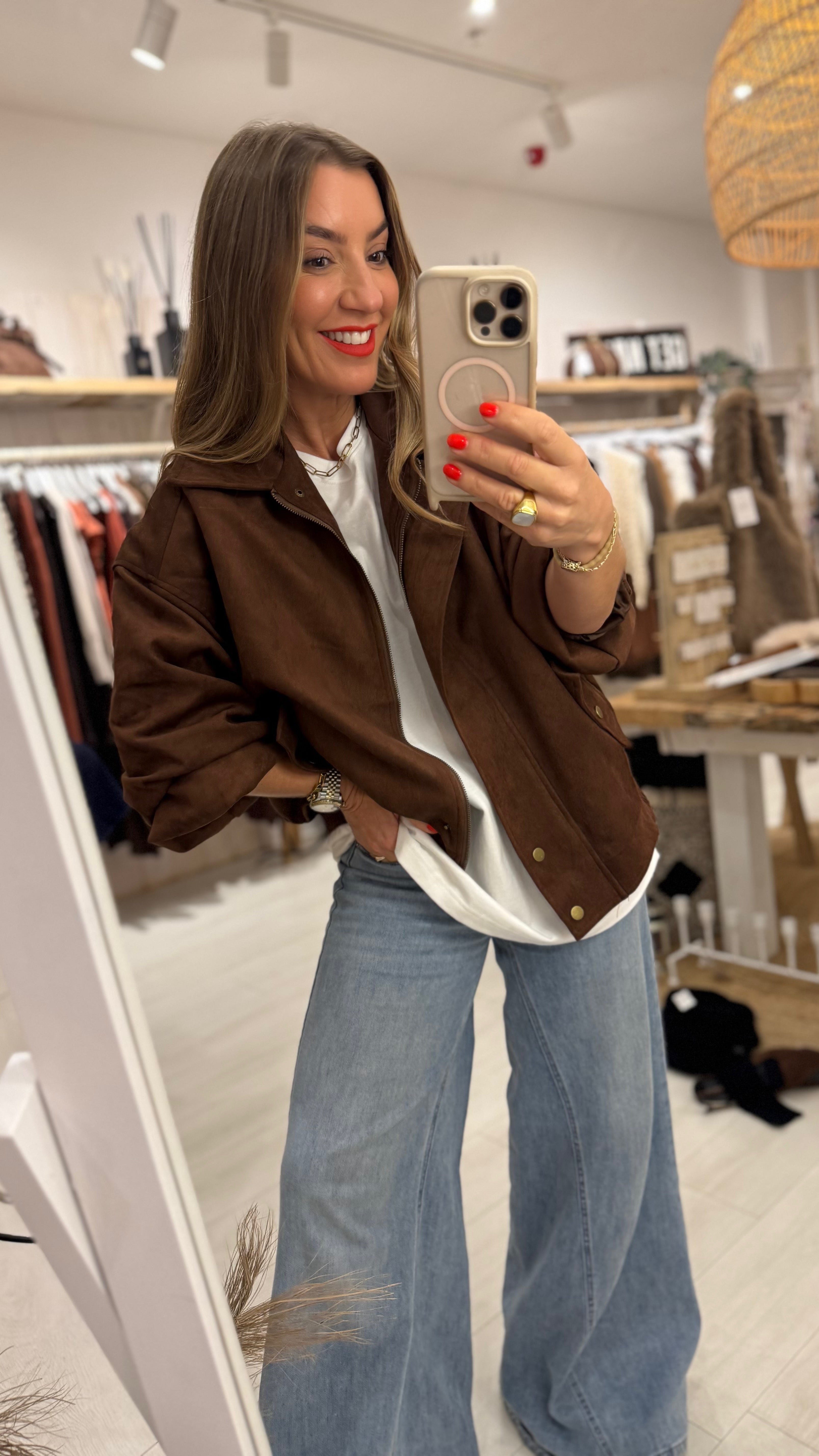 Faux Suede Bomber Jacket