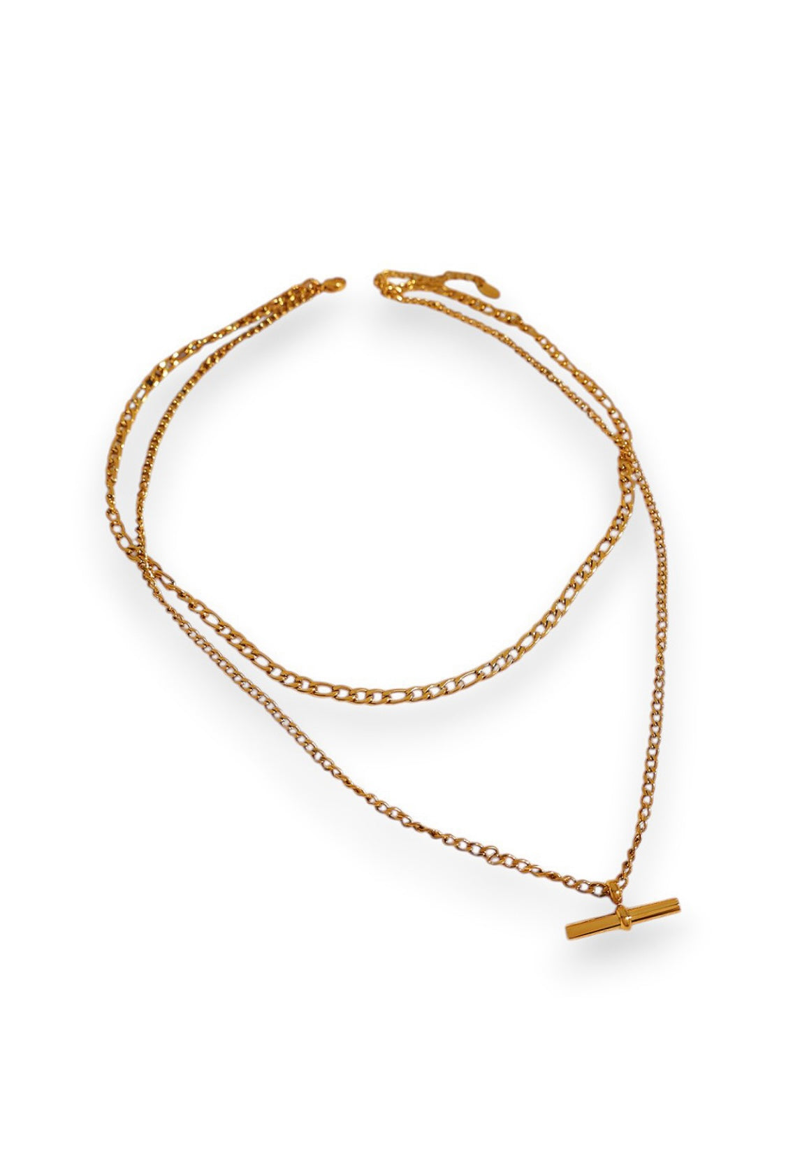 Twin Curb Chain T bar Necklace