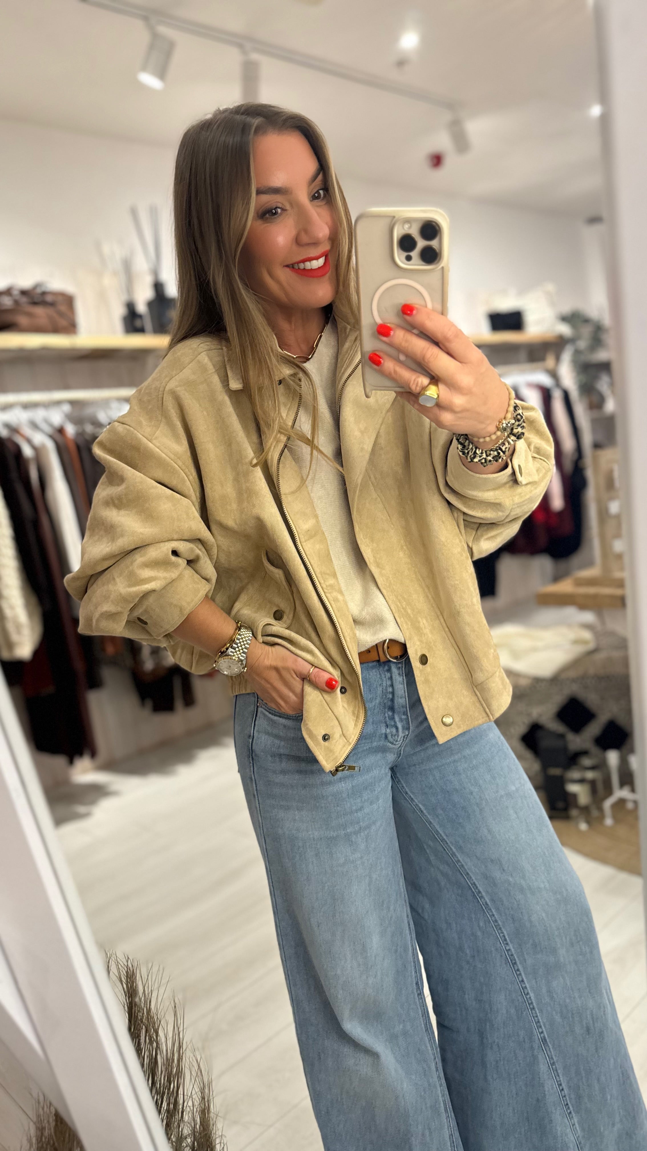 Faux Suede Bomber Jacket