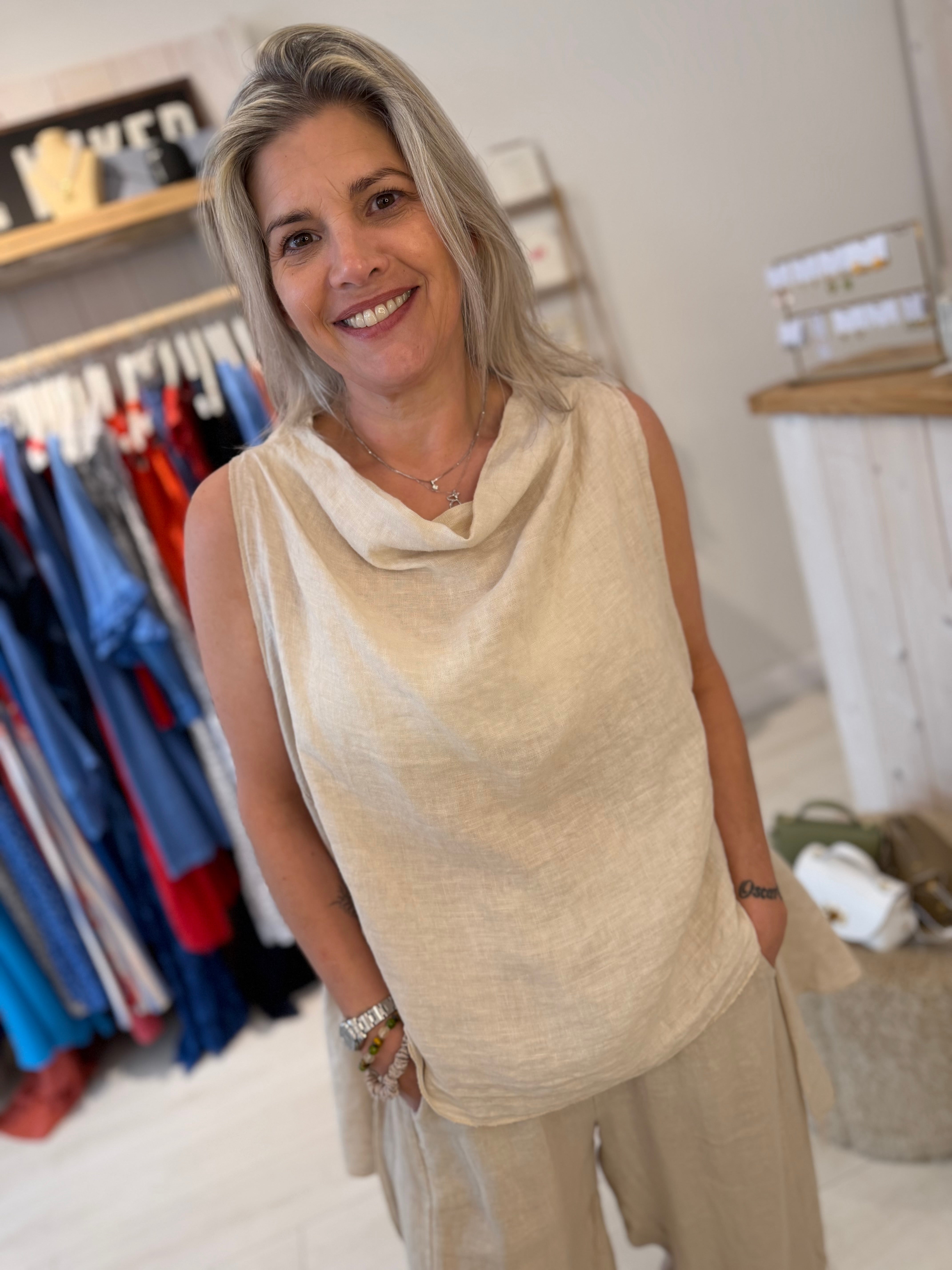 Lindsay Linen Cowl Neck Top