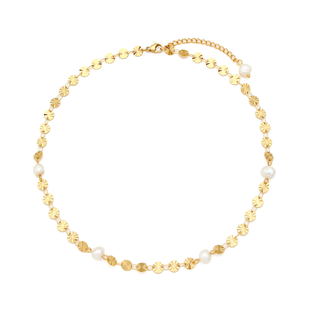 Disc and Freshwater Pearl Necklace
