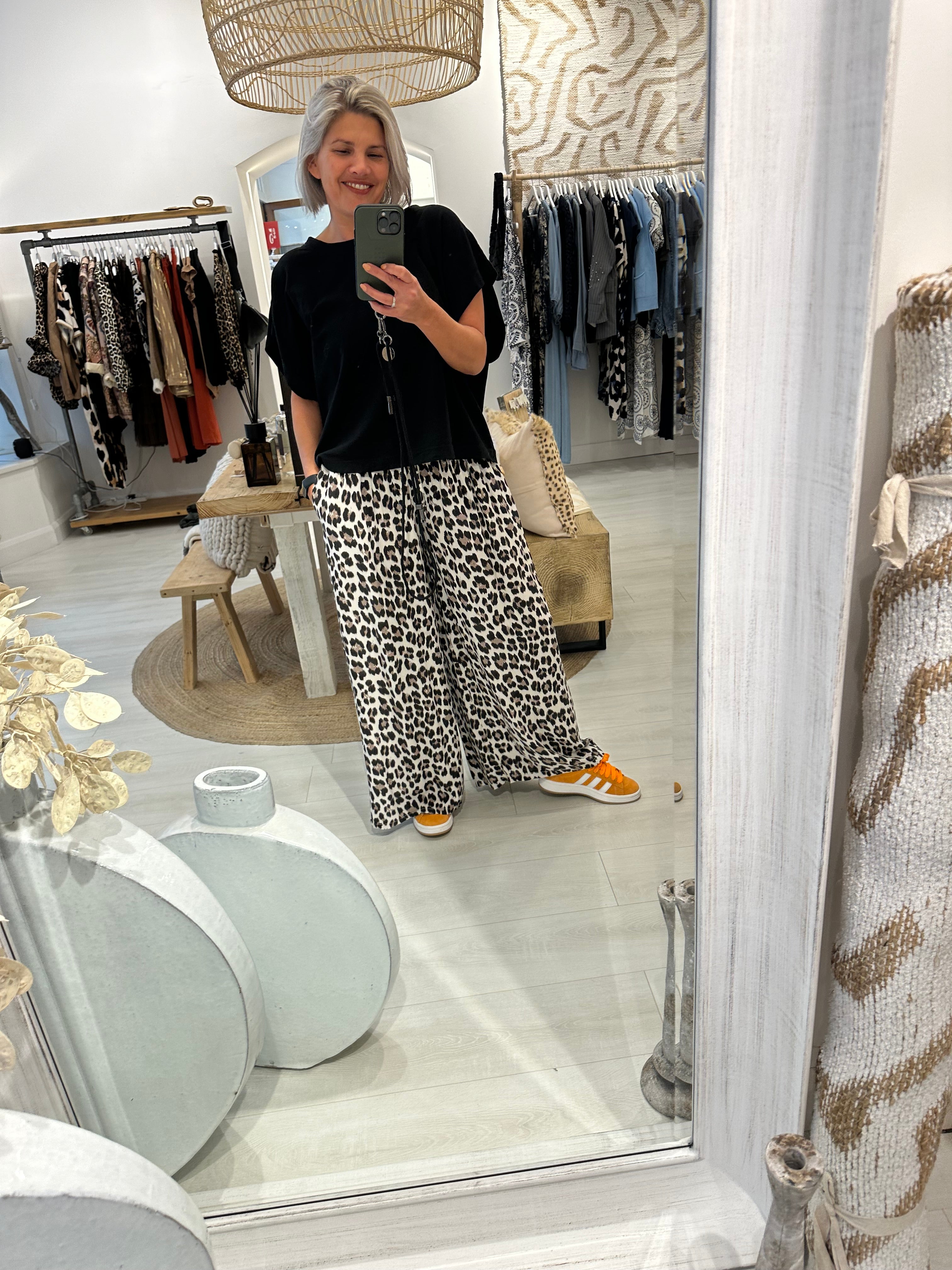Solana Wide Leg Leopard Print Trousers
