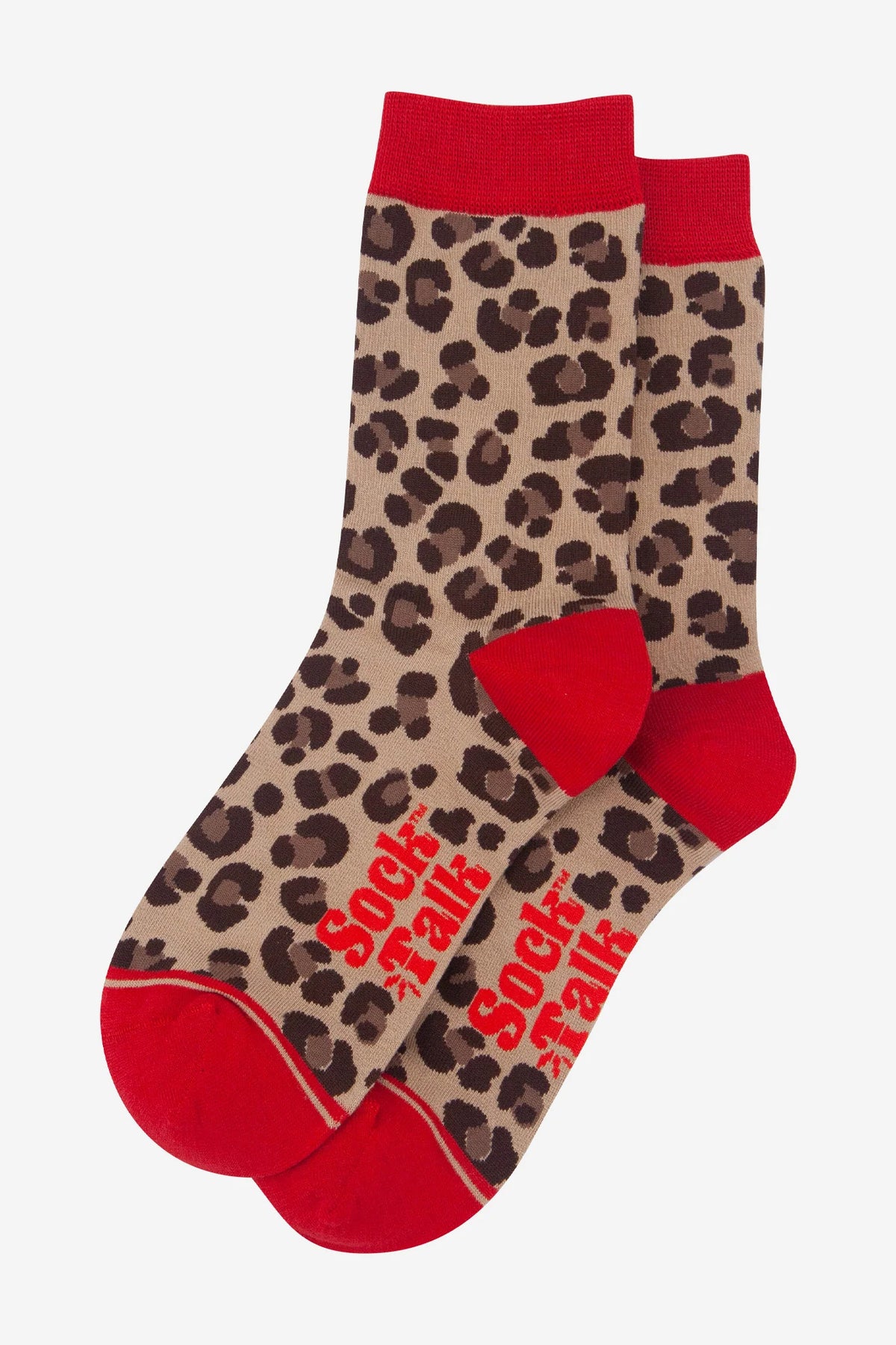 Leopard Bamboo Socks - Beige/Red