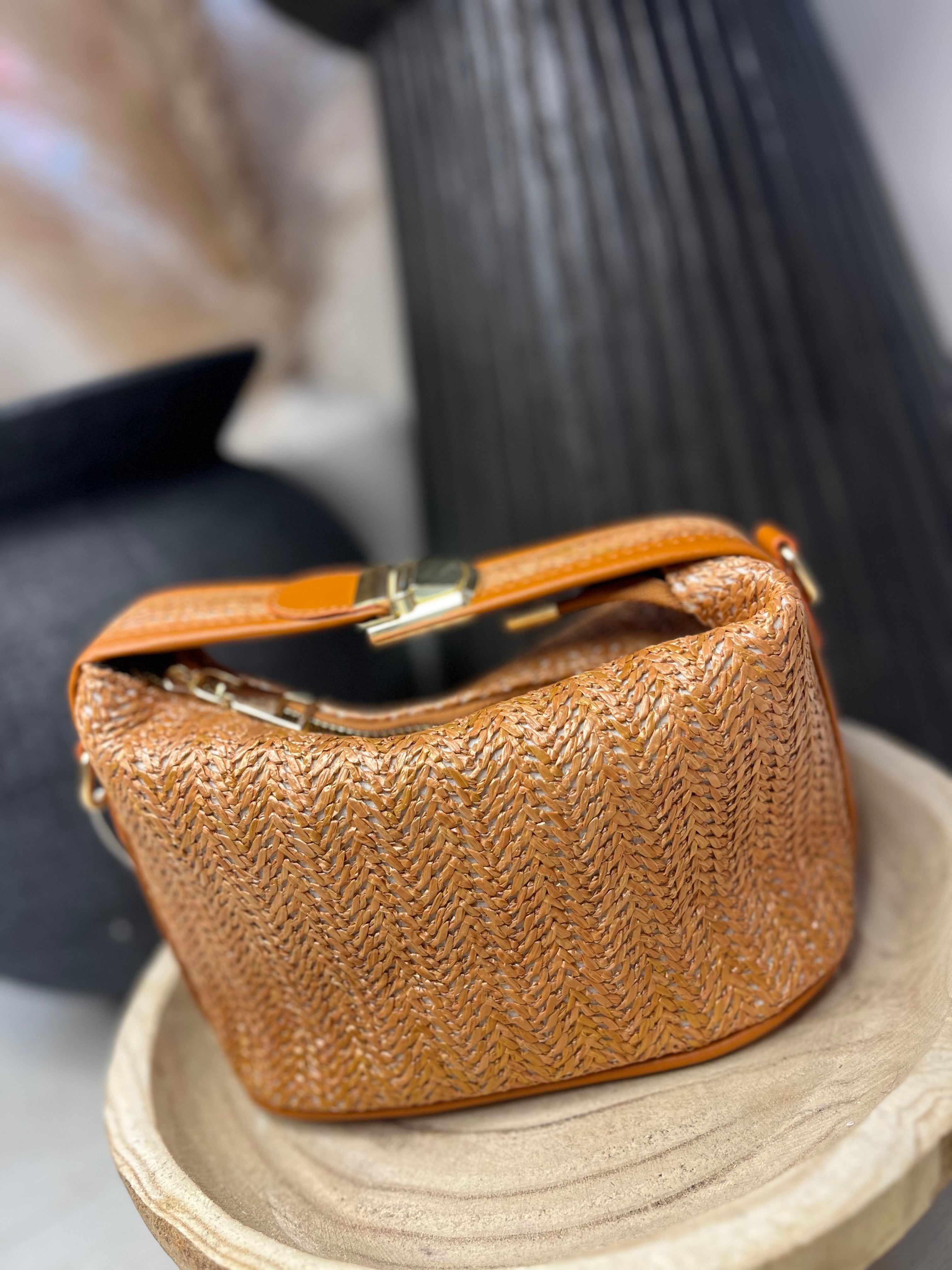 Straw Clutch with Gold Detailing