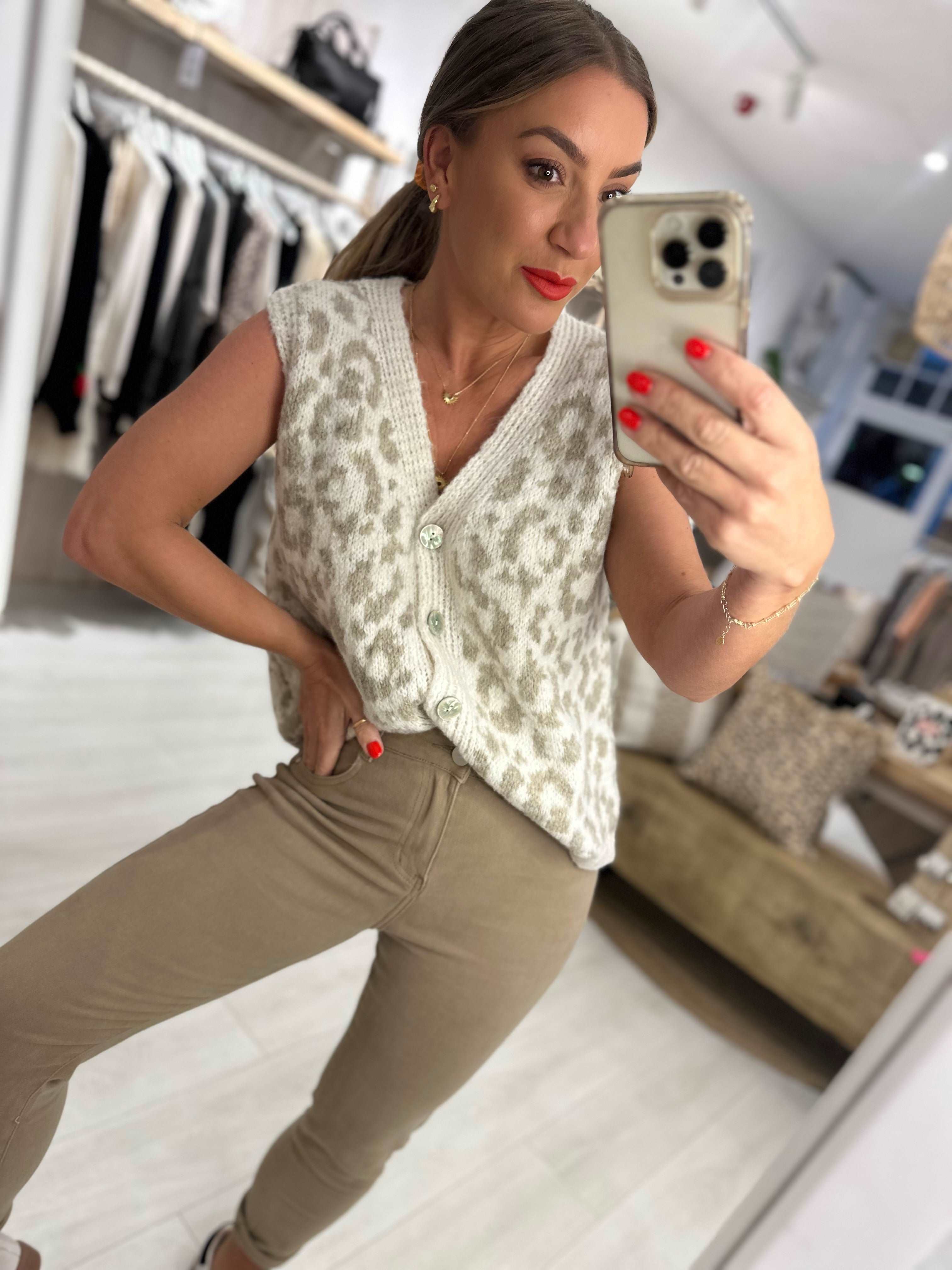 Lucy Leopard Knit Waistcoat