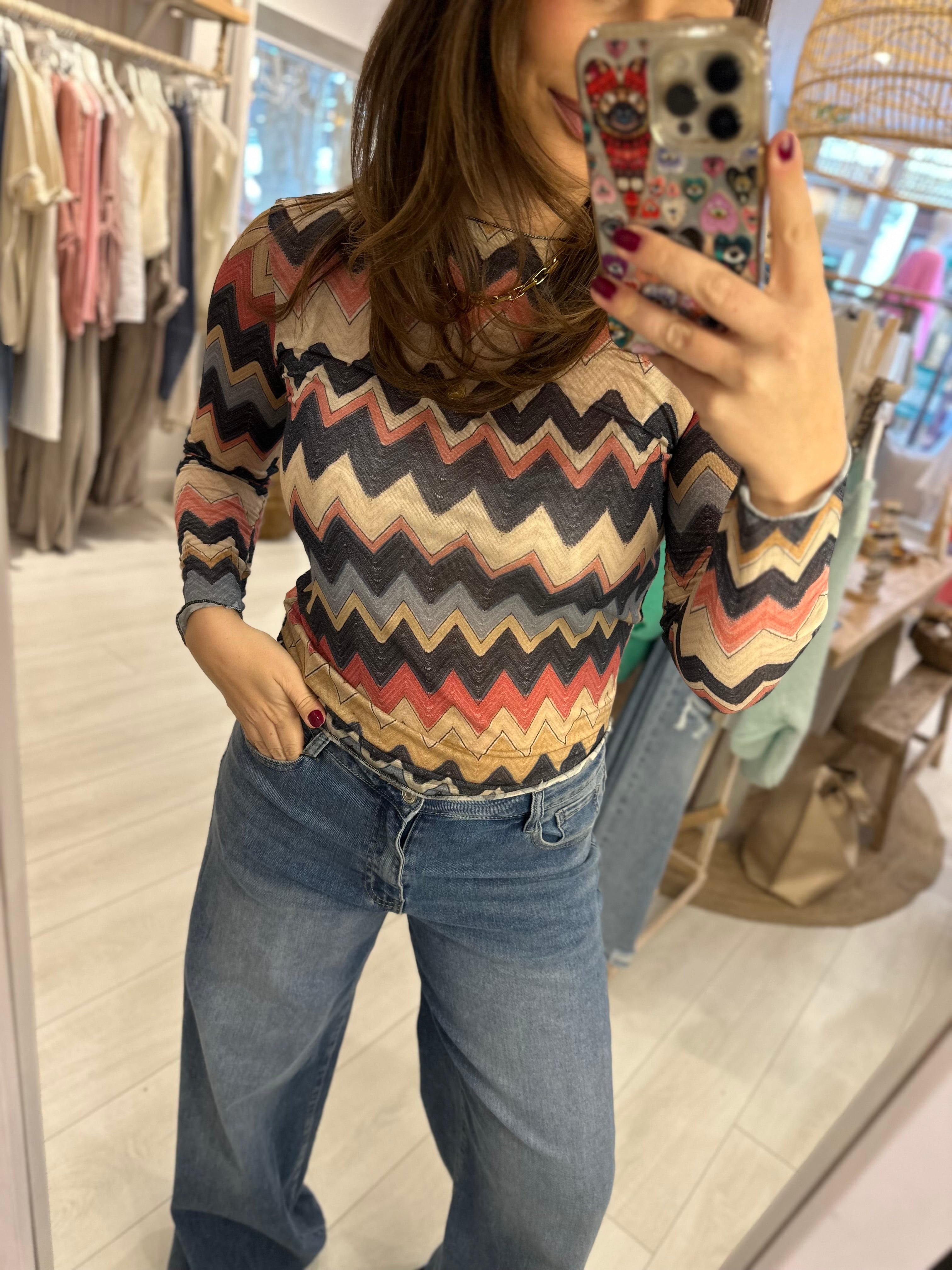 Missie Cashmere Blend Chevron Top