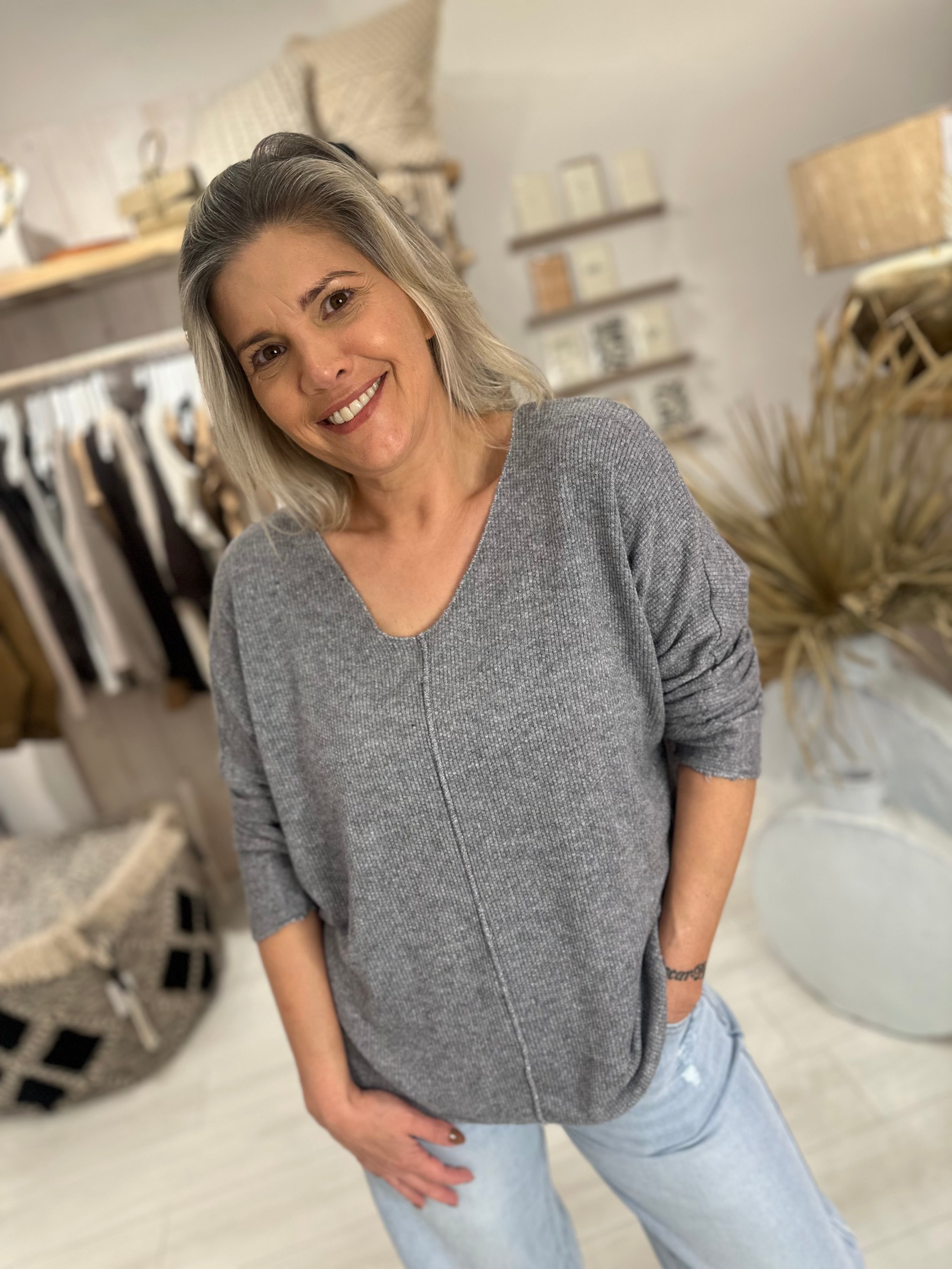 Saskia Silver Fleck Hem Knit