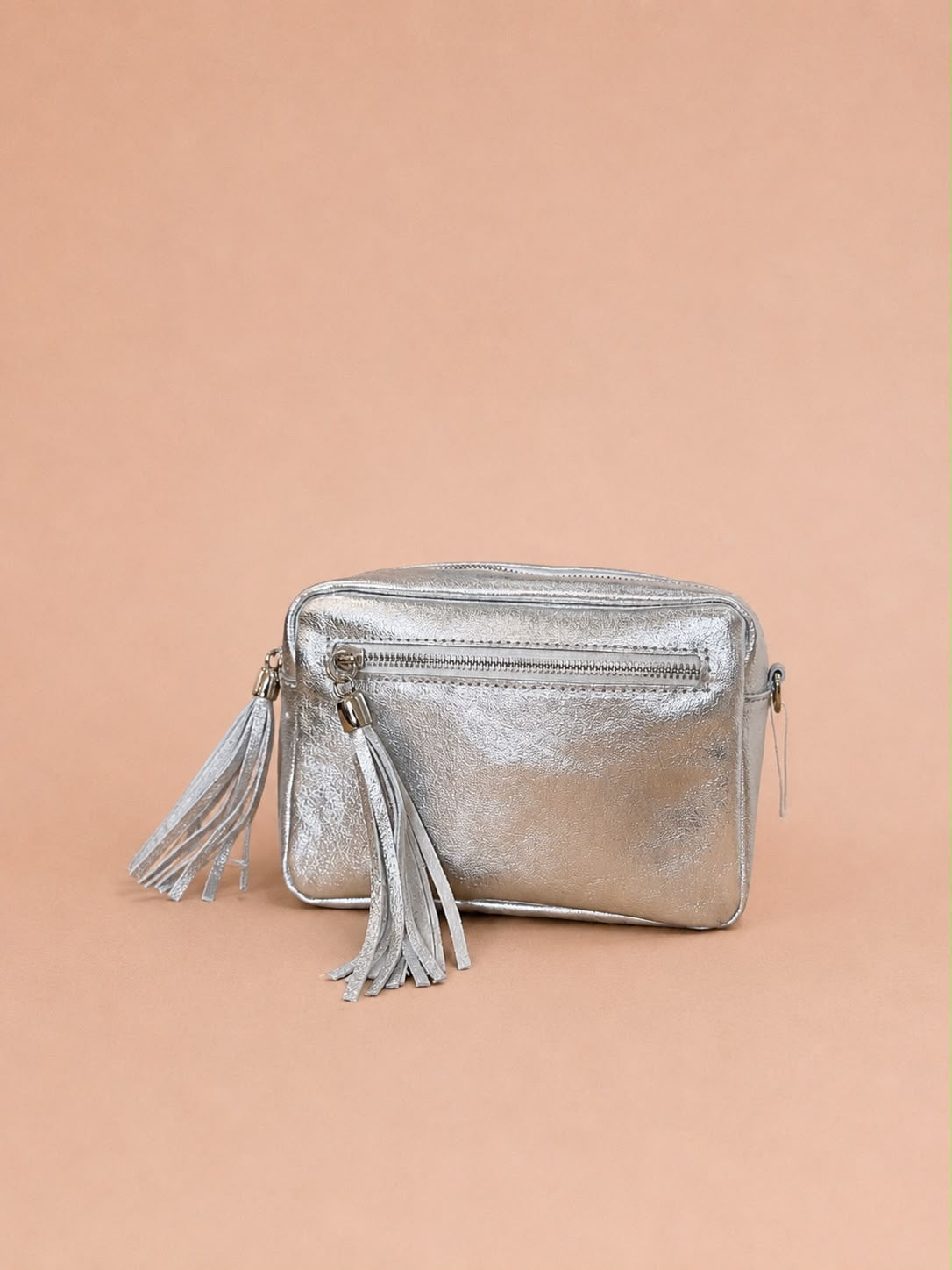 Metallic Leather Zip Front Camera Bag