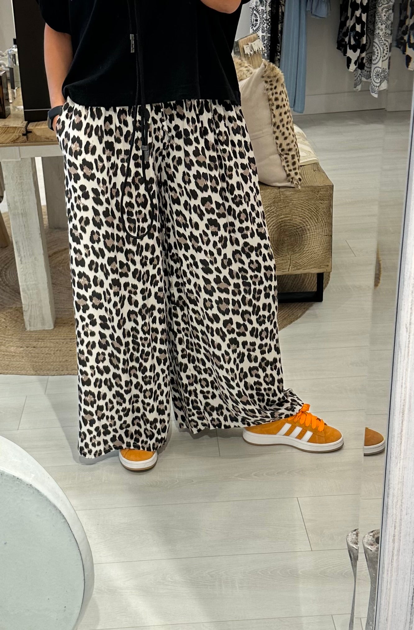 Solana Wide Leg Leopard Print Trousers