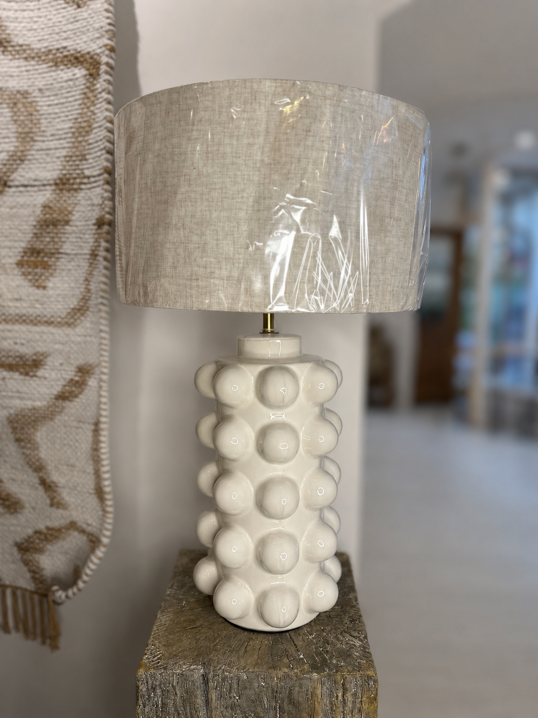 White Bobble Lamp With Linen Shade