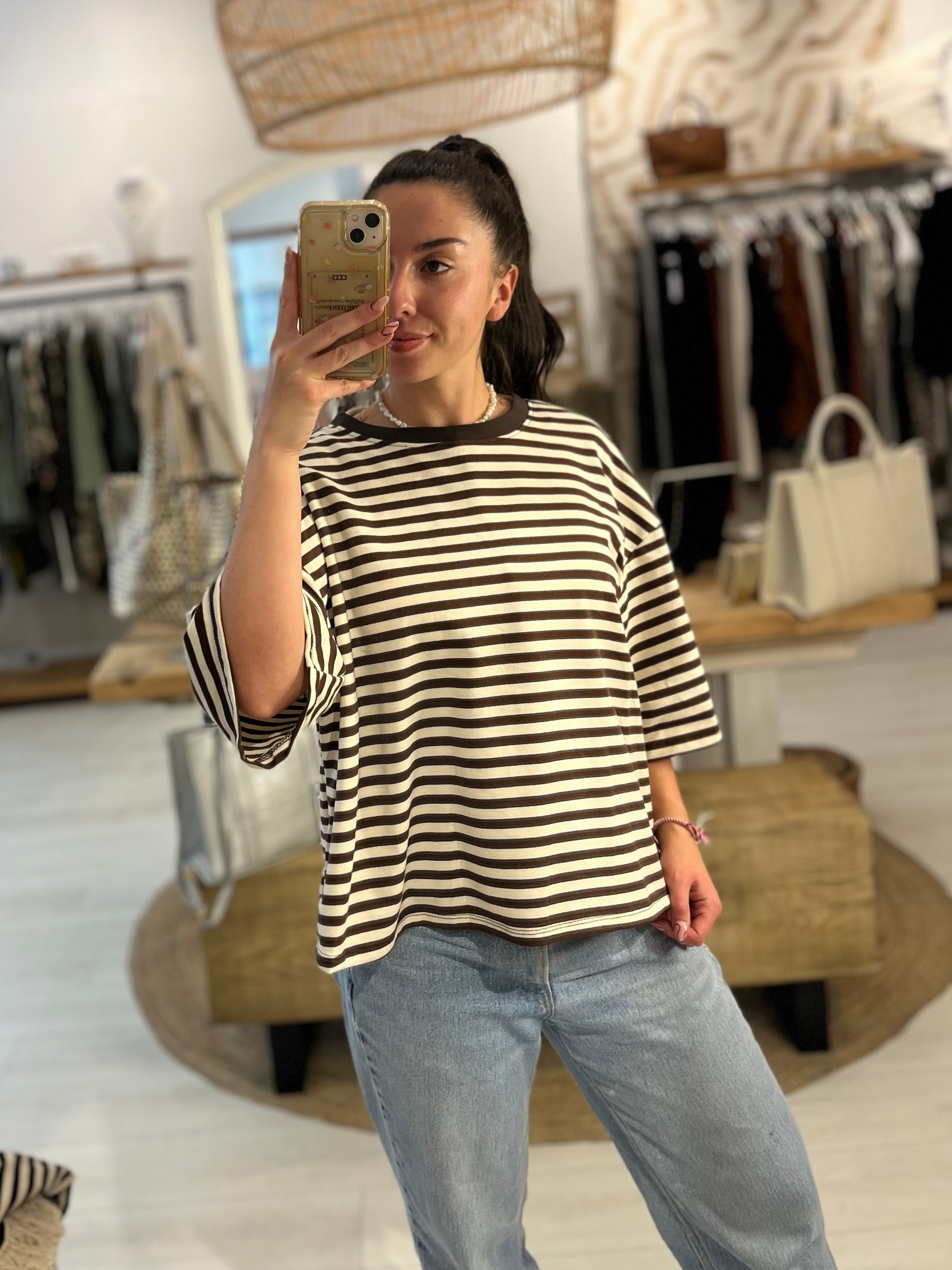 Lottie Striped 3/4 Sleeve Tee