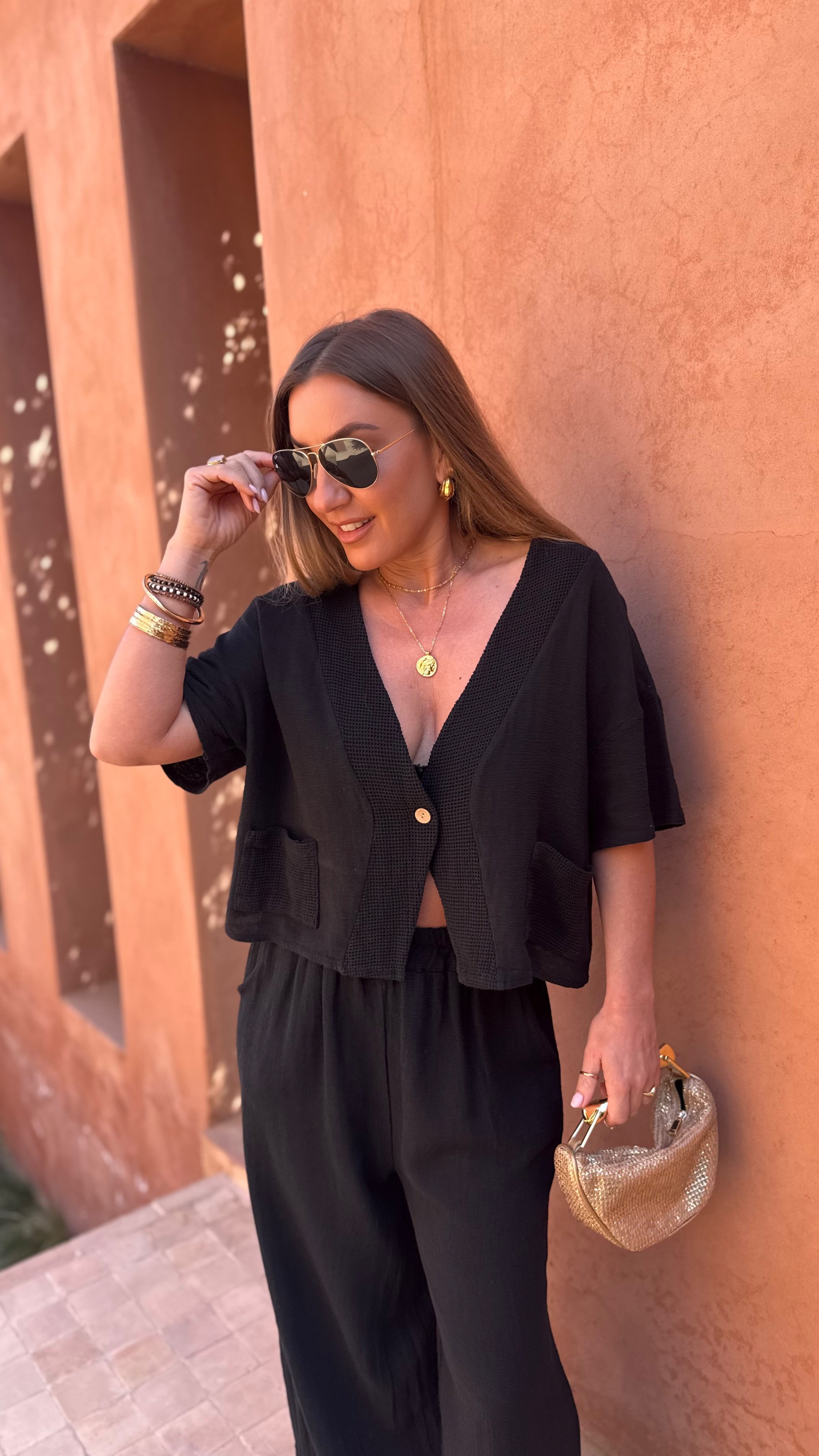 Amina Linen Blend Button Top