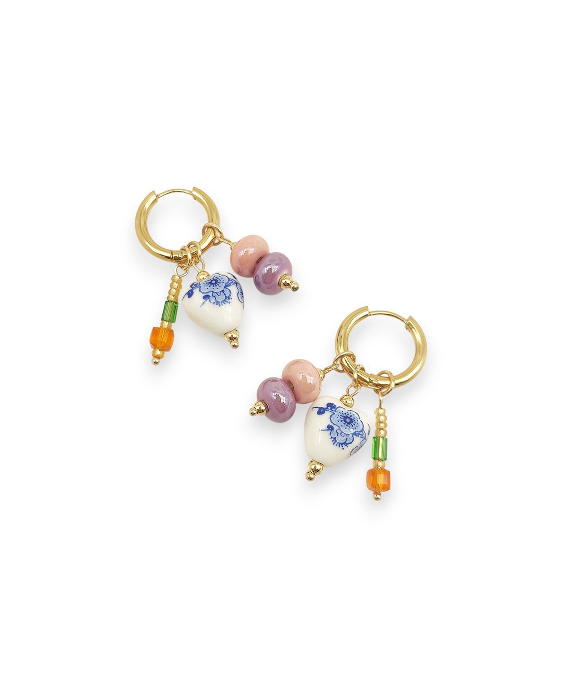 Porcelain Print heart and bead earrings