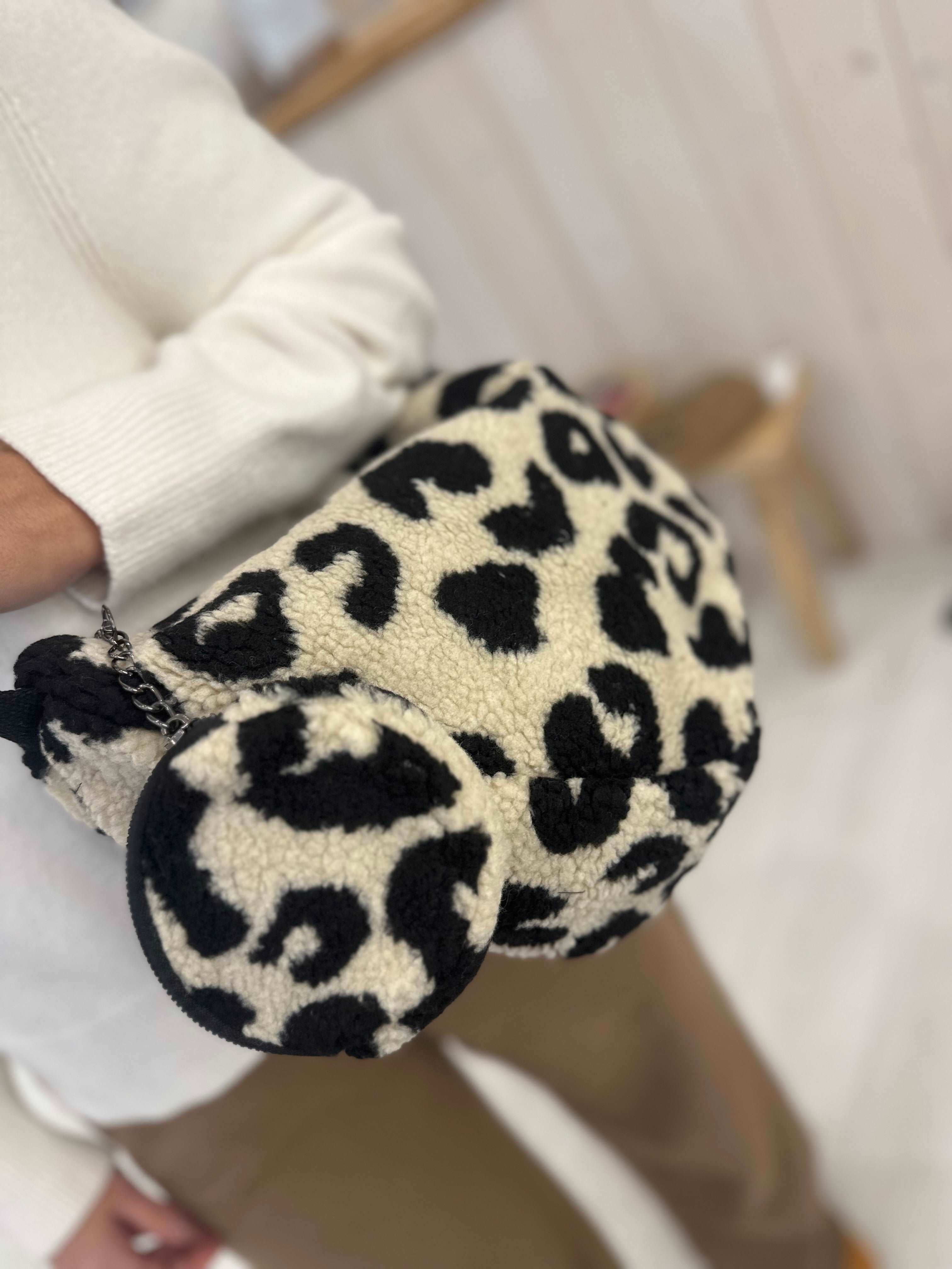 Teddy Leopard Half Moon Crossbody