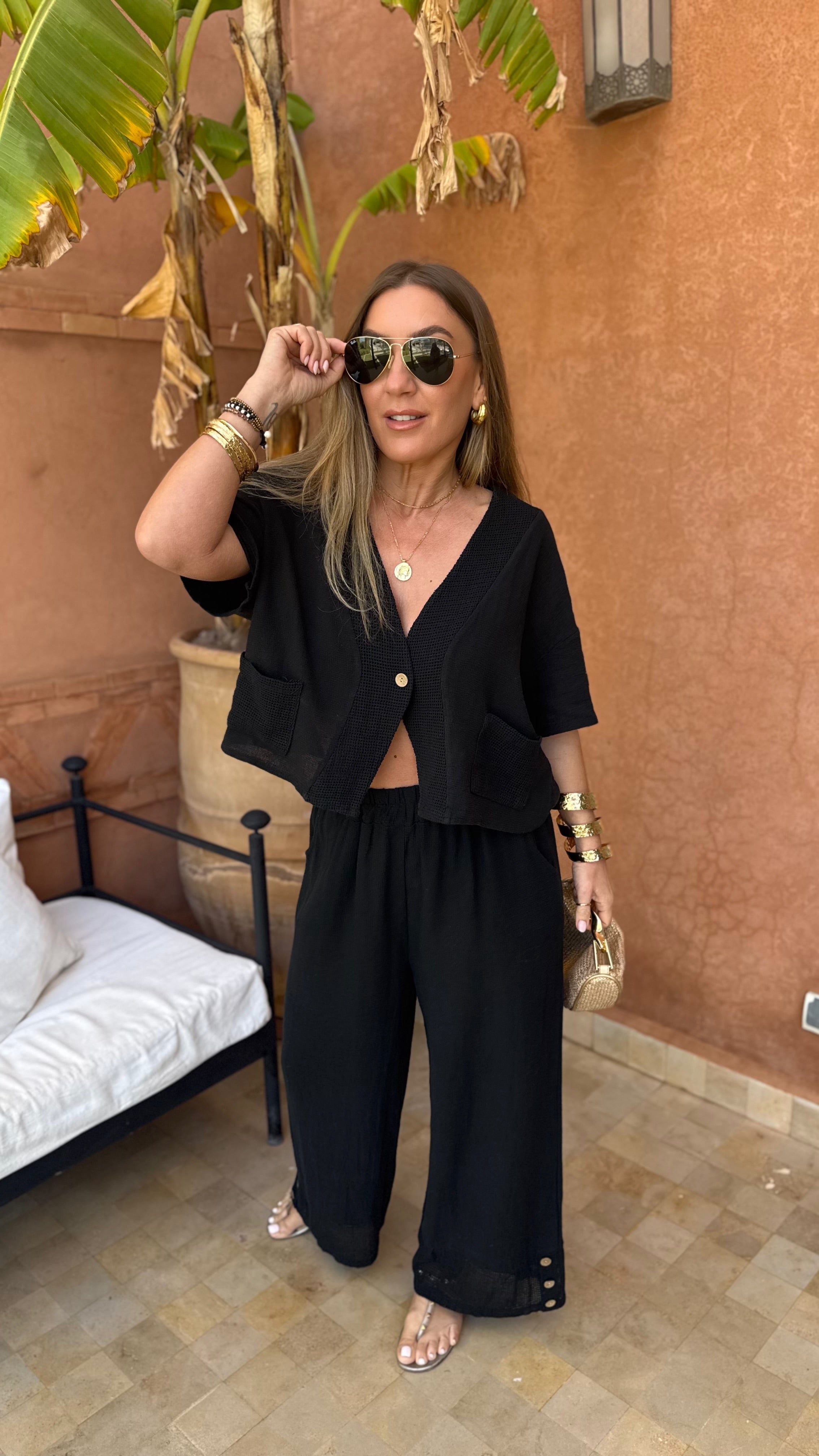 Amina Linen Blend Button Top