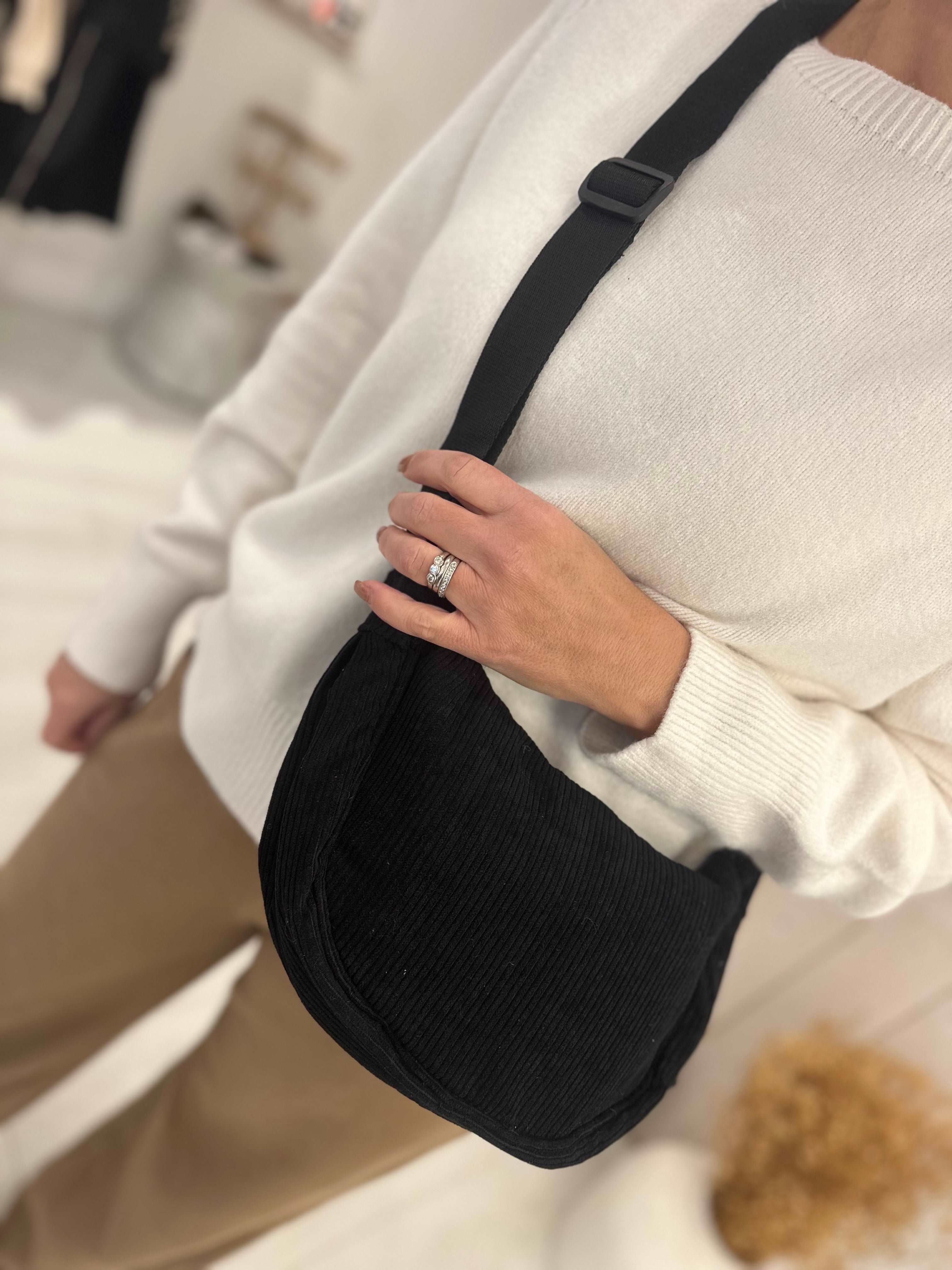Corduroy Half Moon Crossbody Bag