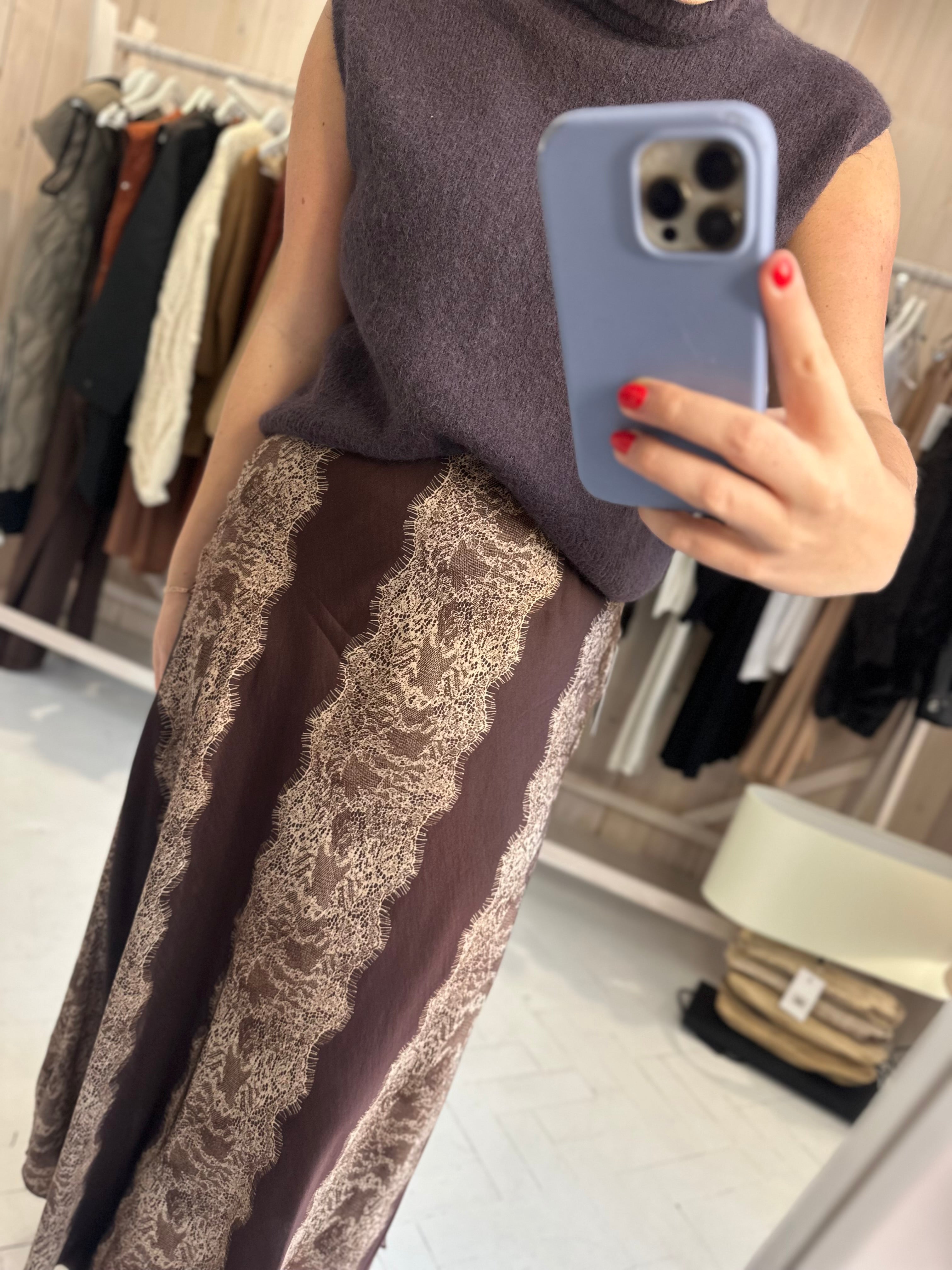 Lacey Satin Midi Skirt