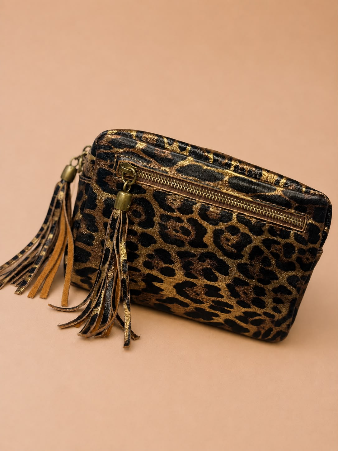 Metallic Leather Zip Front Camera Bag