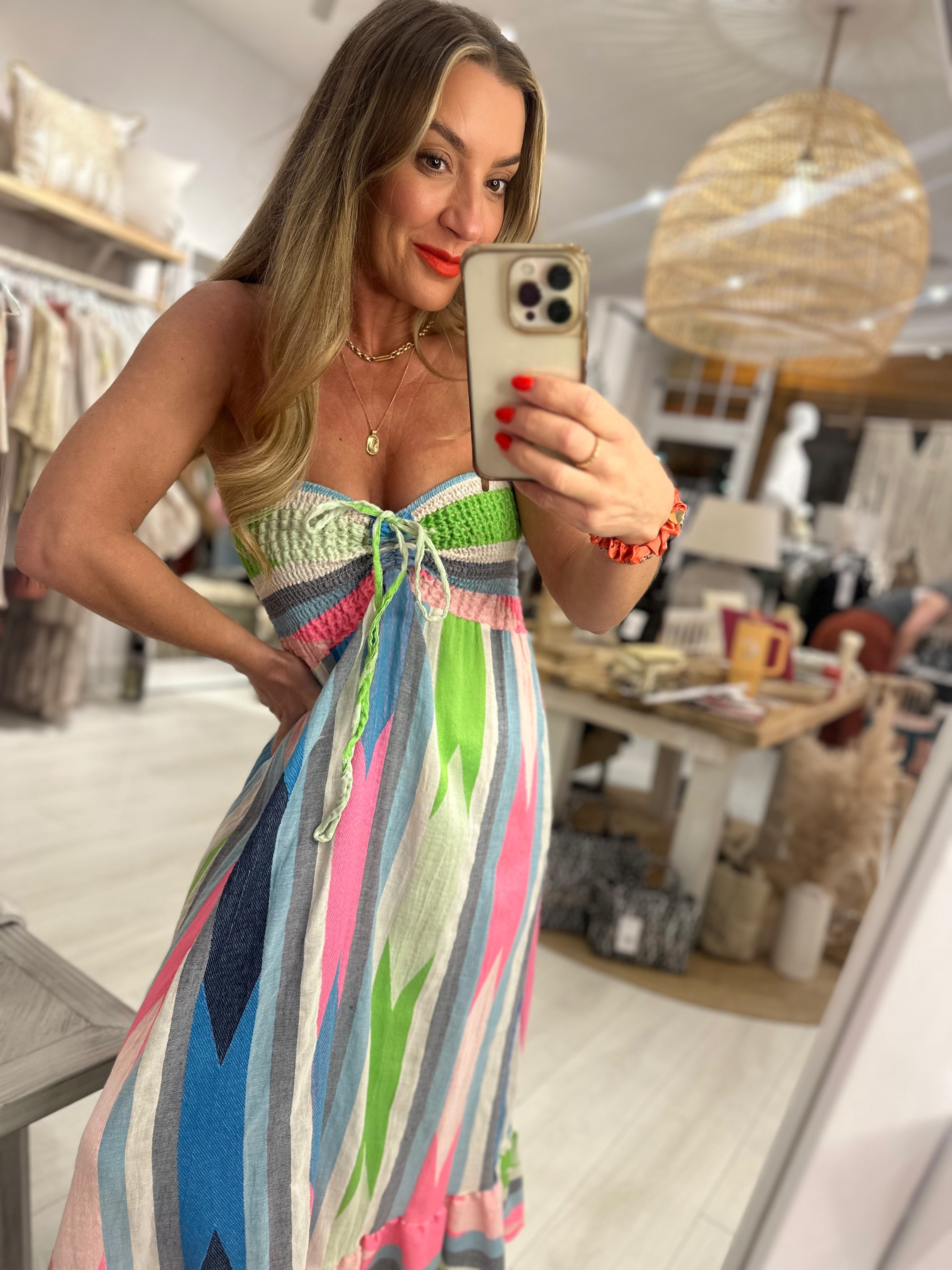 Sapphira Aztec Strapless Dress