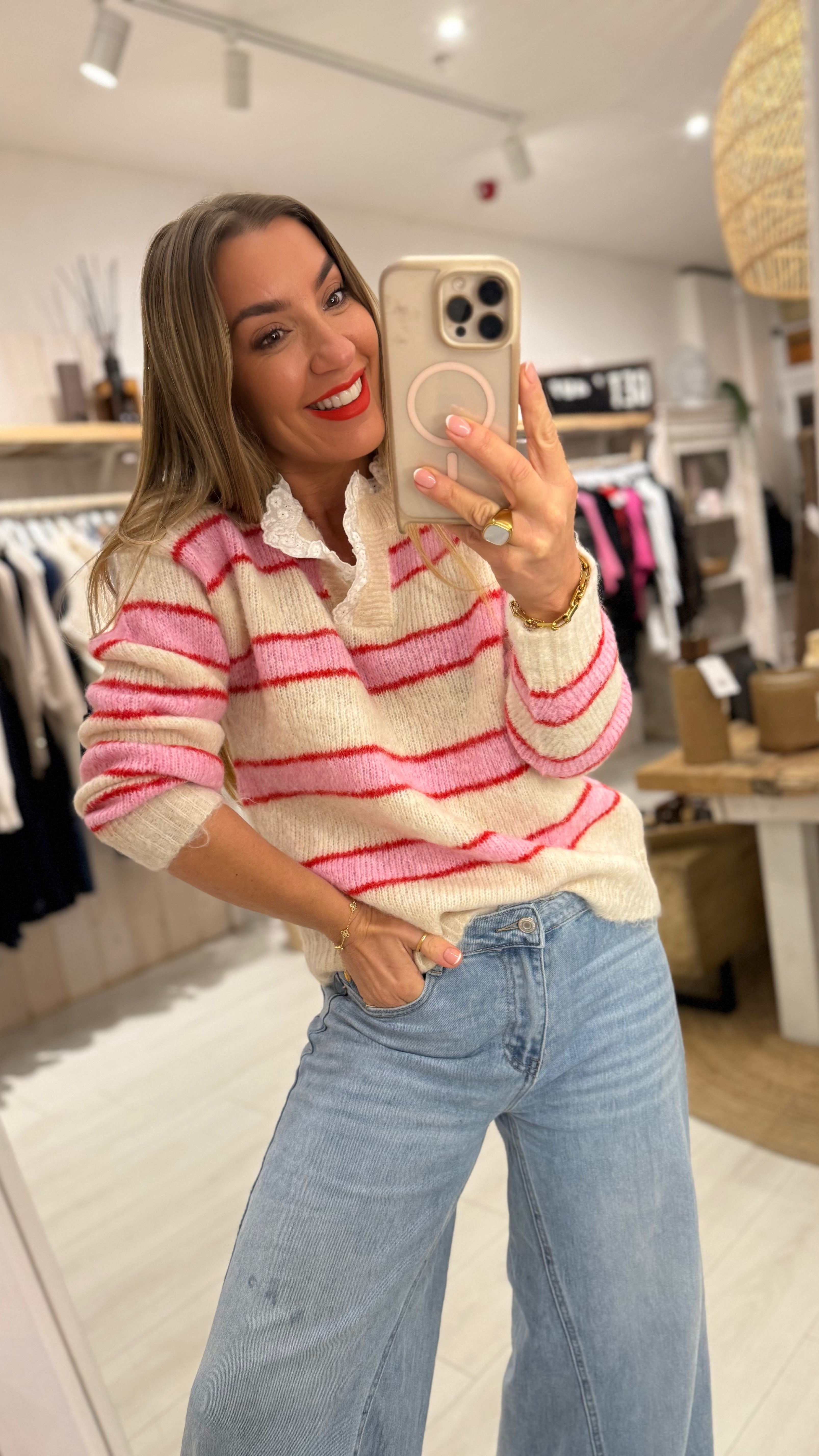 Freya Lace Collar Stripe Knit