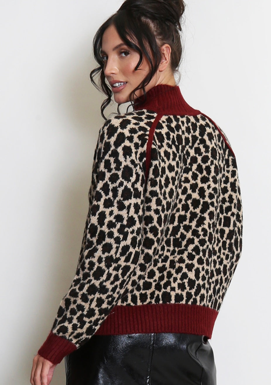 High Neck Leopard Knit