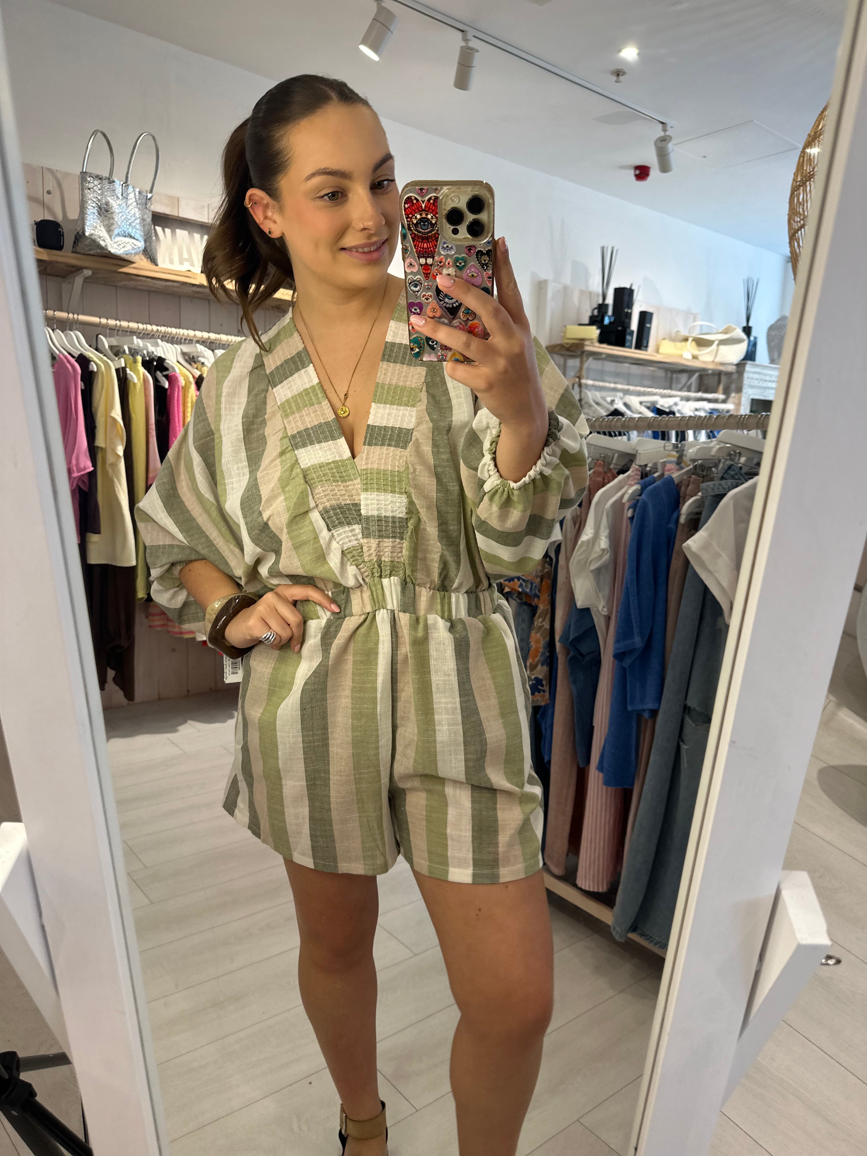 Queenie Striped Playsuit