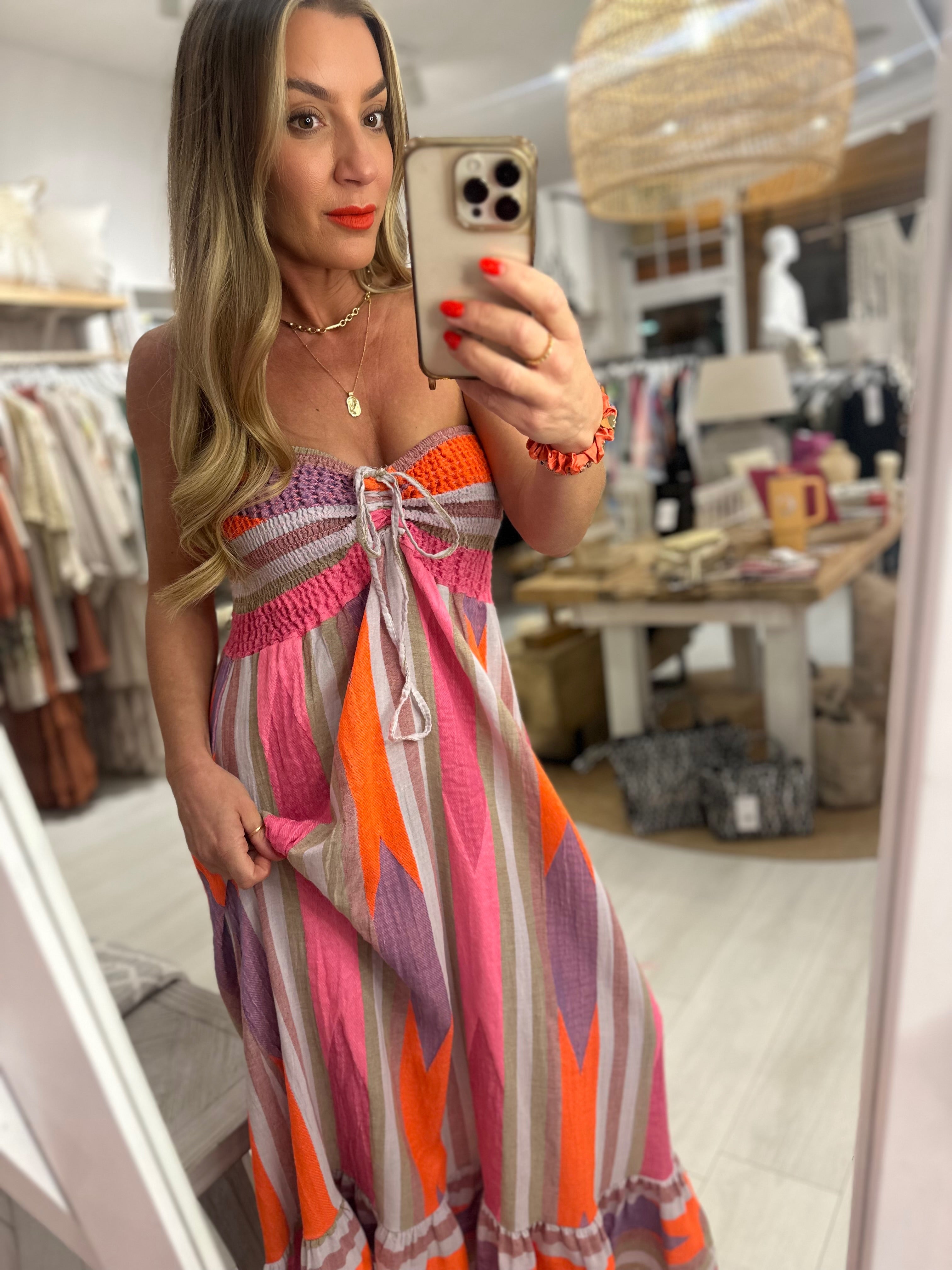 Sapphira Aztec Strapless Dress