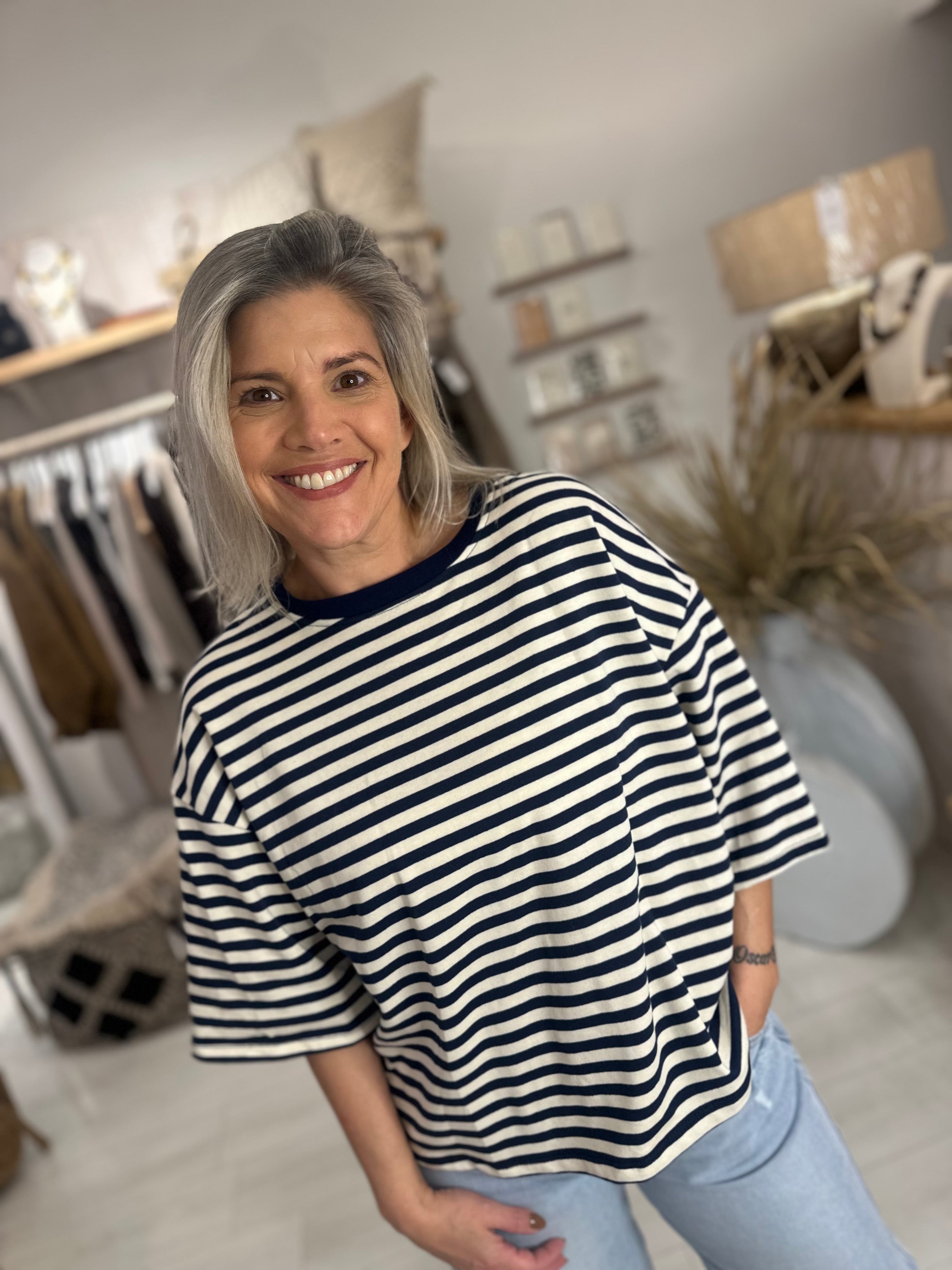 Lottie Striped 3/4 Sleeve Tee