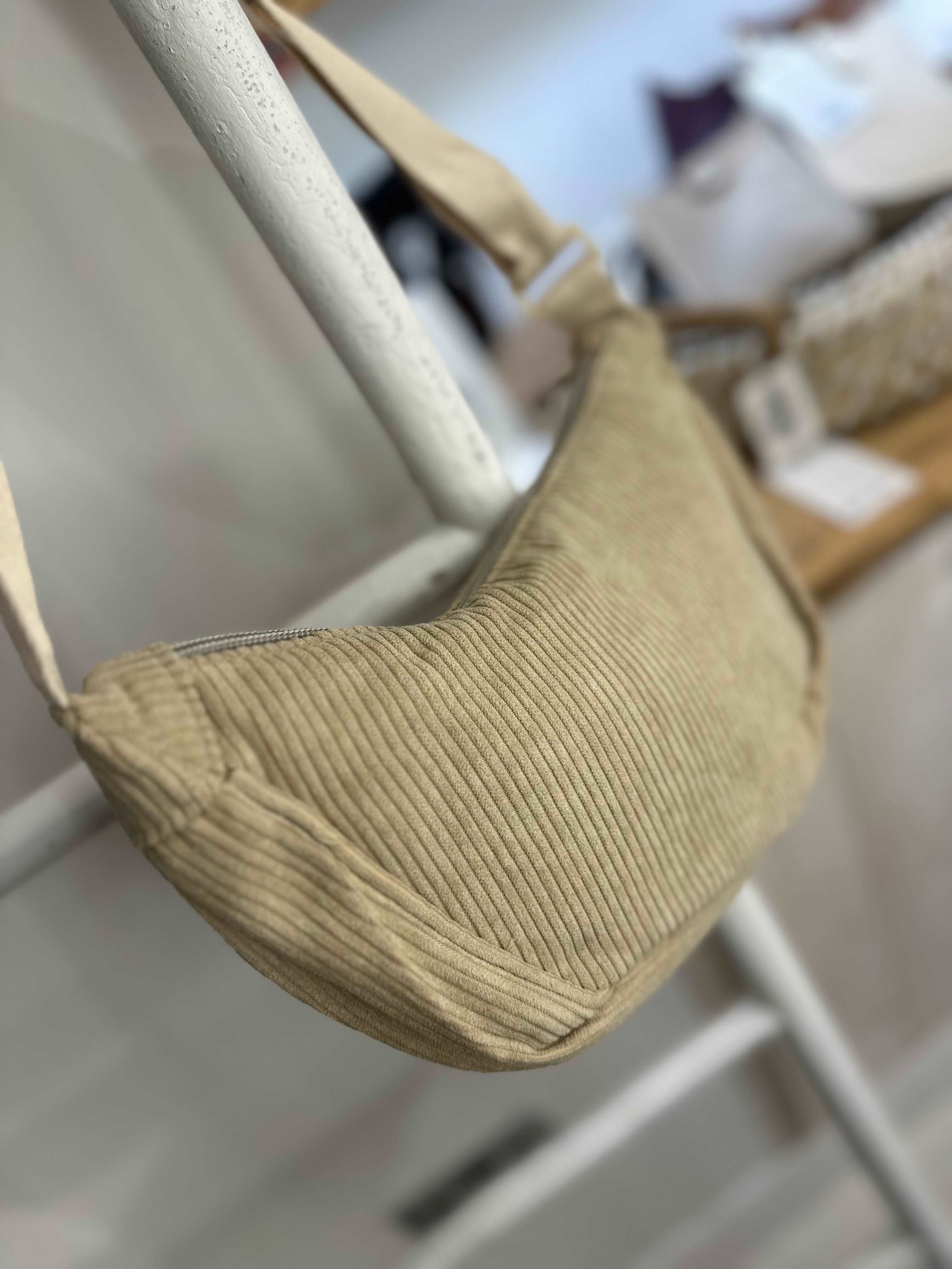 Corduroy Half Moon Crossbody Bag