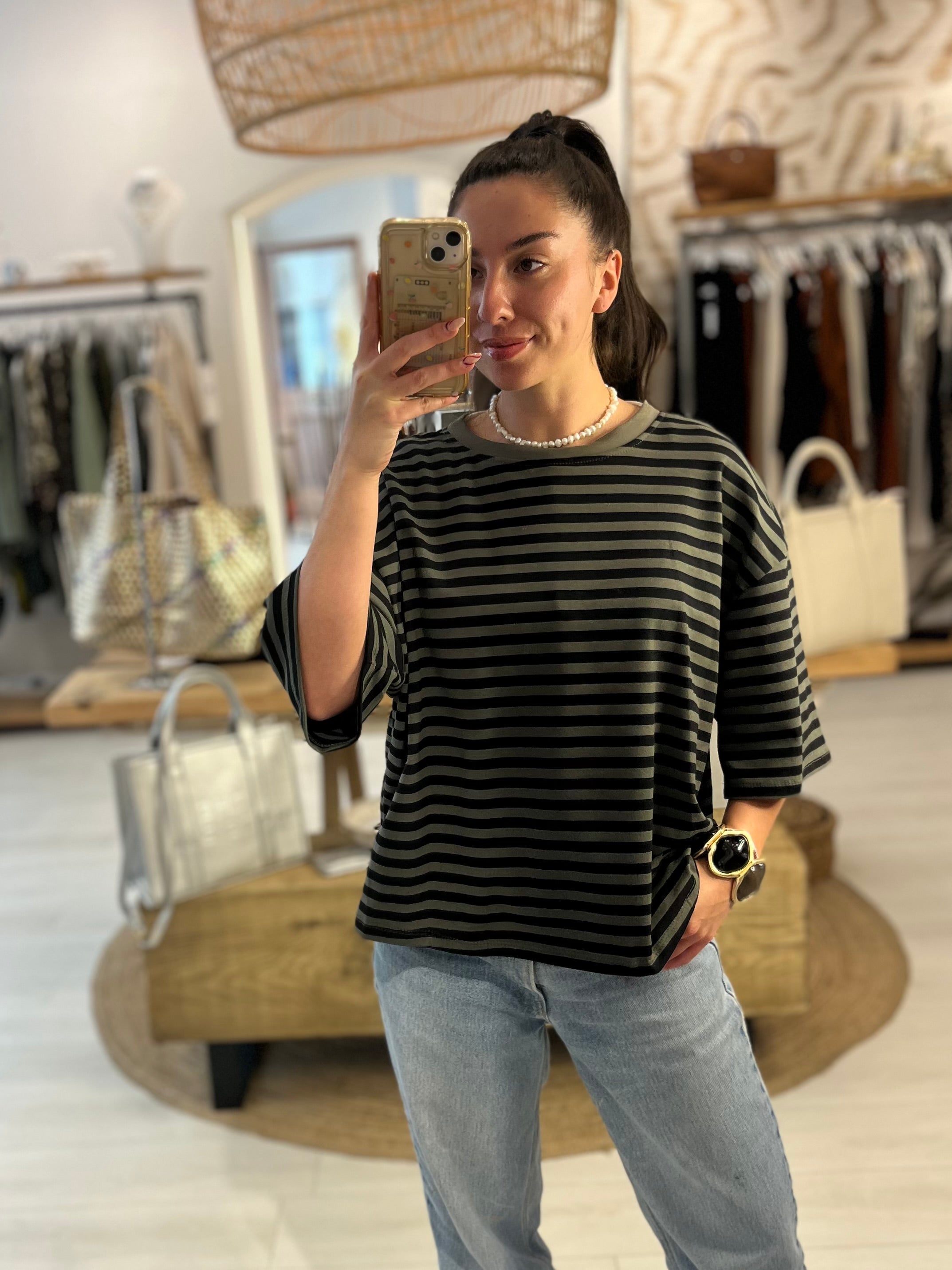 Lottie Striped 3/4 Sleeve Tee