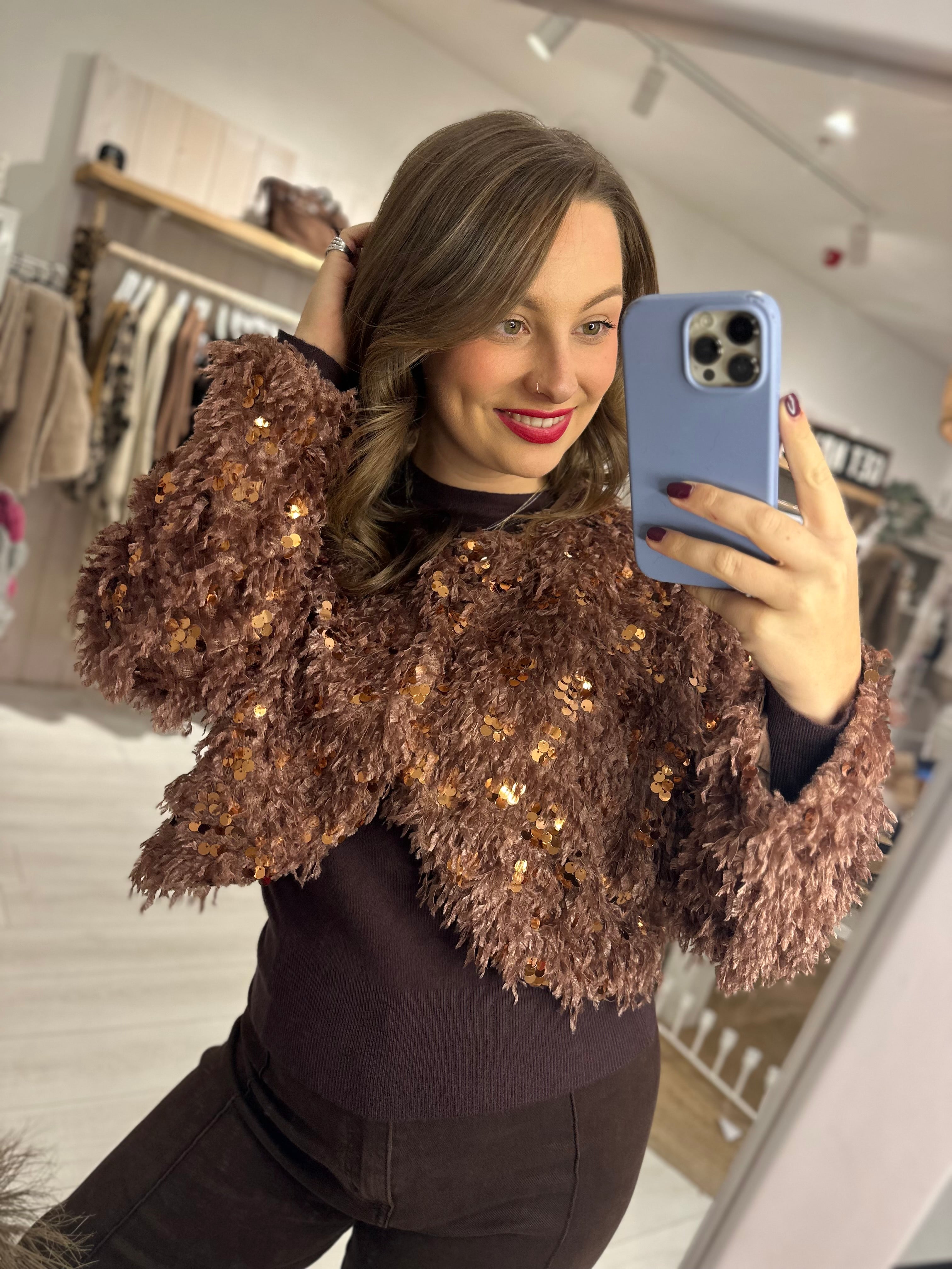 Sylvie Fur Sequin Cardigan