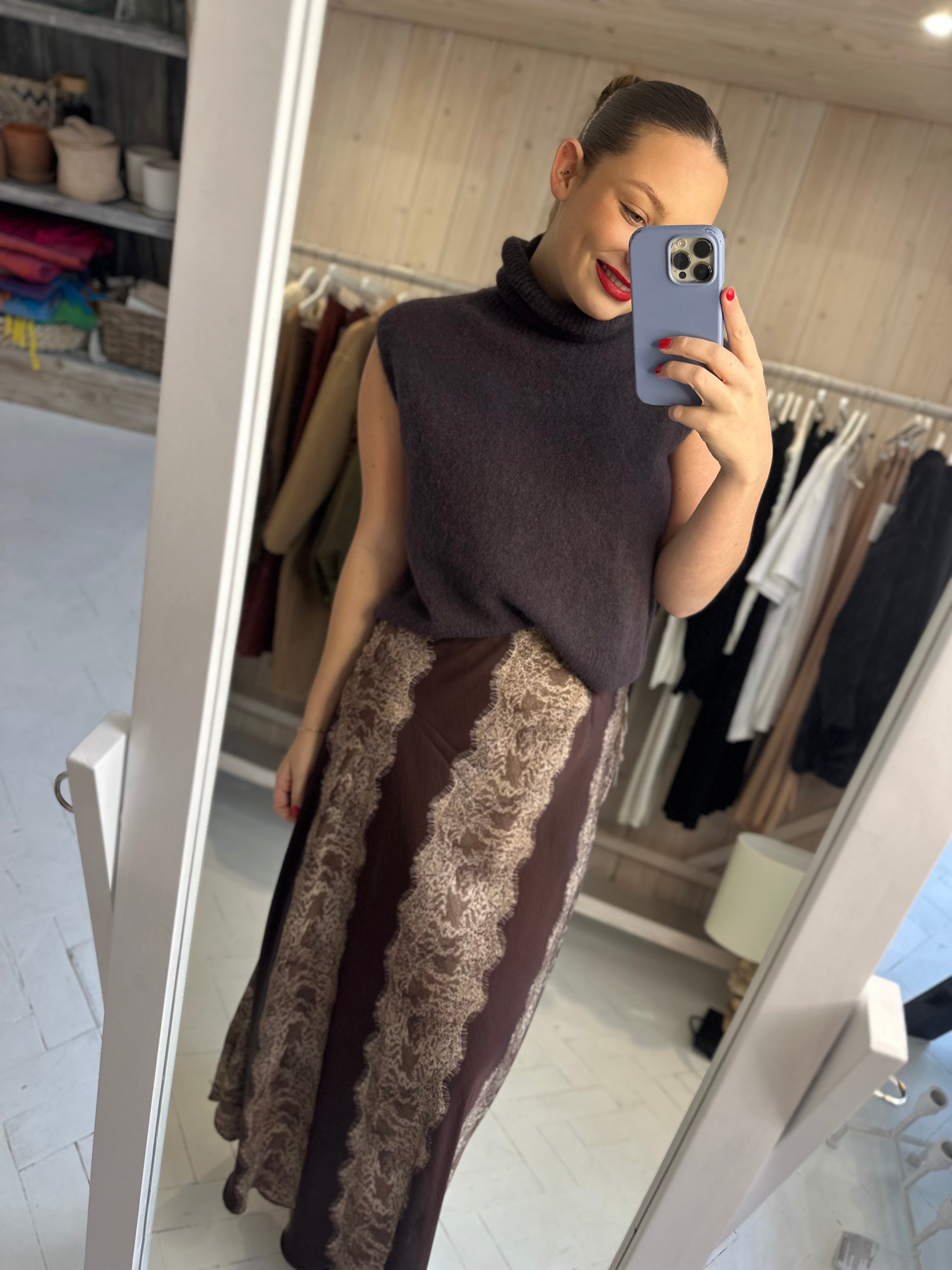 Lacey Satin Midi Skirt