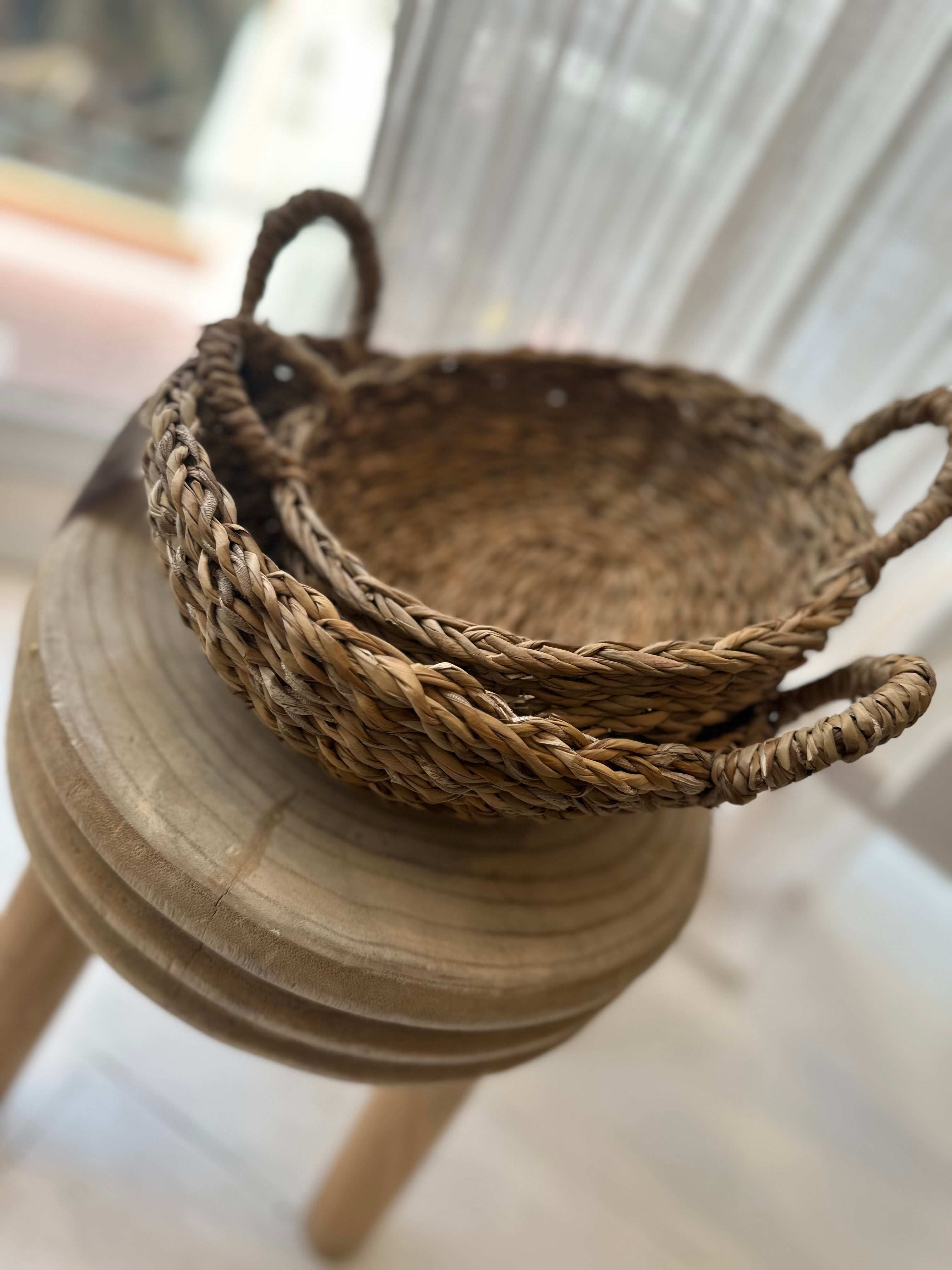 Hogla Round Bowl Baskets with handles set of Two