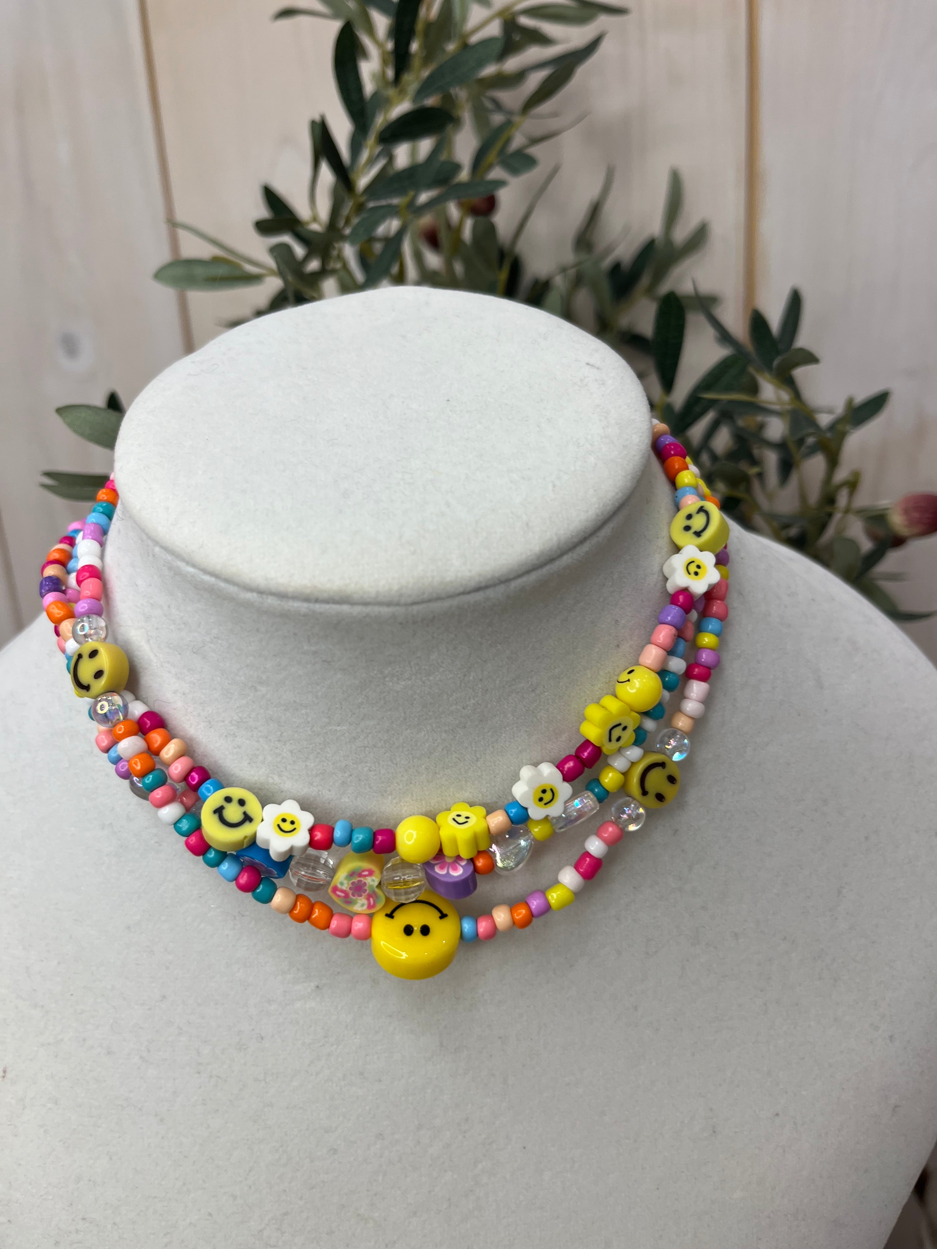 Happy  Beaded Necklace