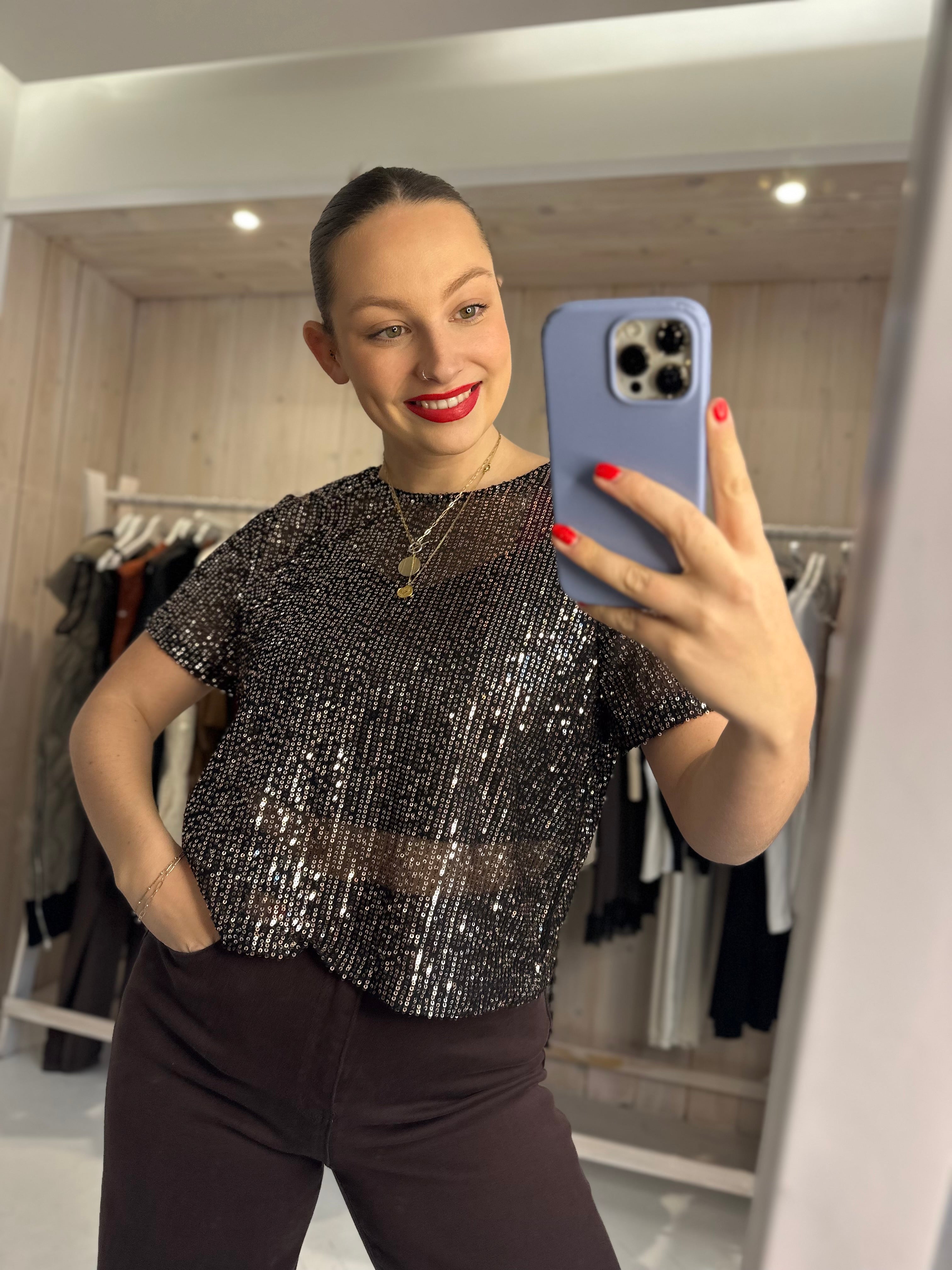 Lola Sequin Mesh Tee