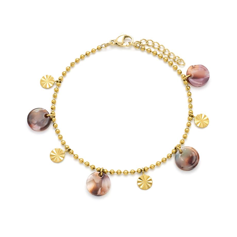 Resin disc ball chain bracelet in gold & multi