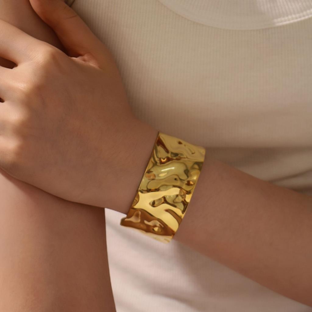 Wide hammered bangle