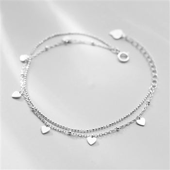 Twin chain heart charm bracelet in sterling silver