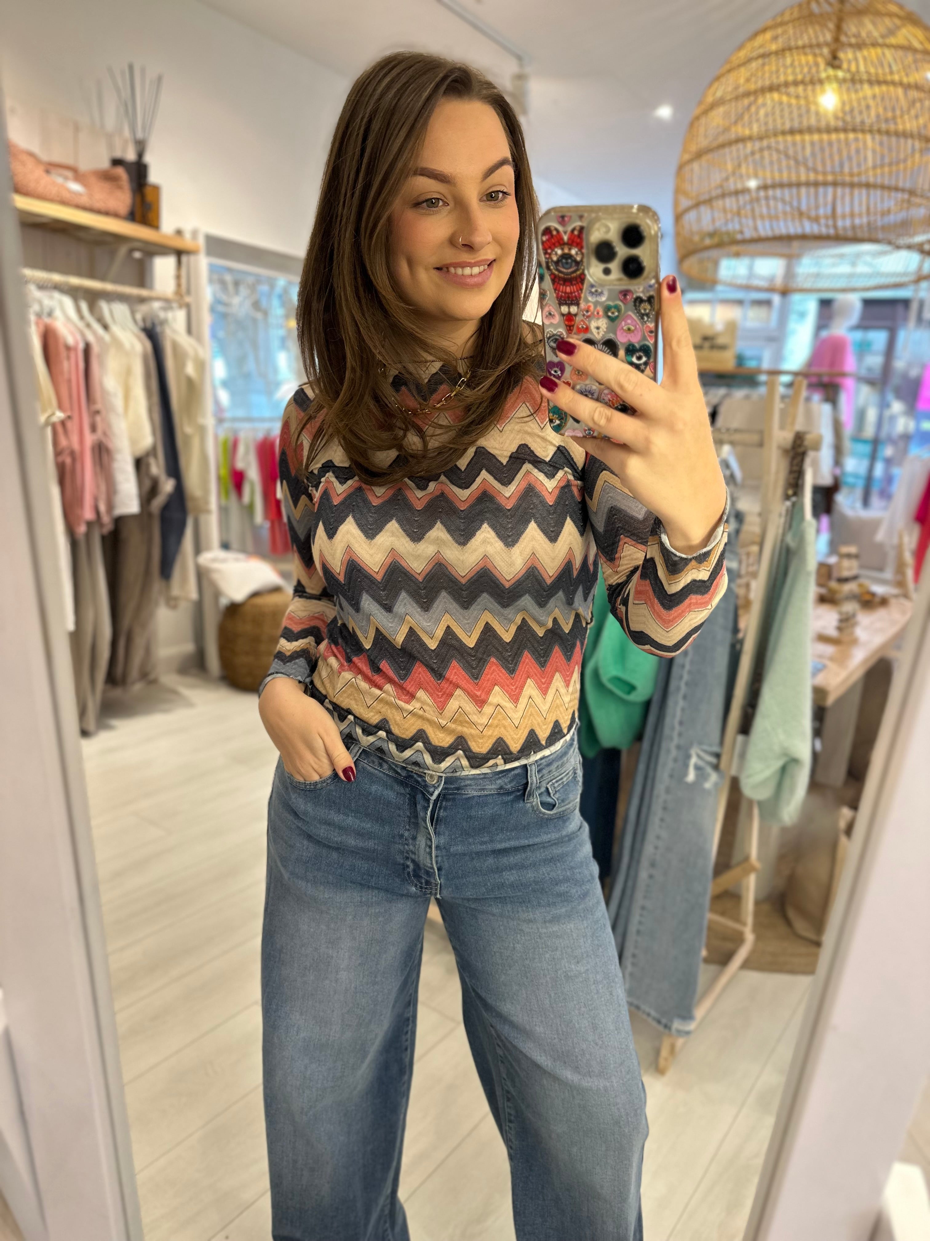 Missie Cashmere Blend Chevron Top
