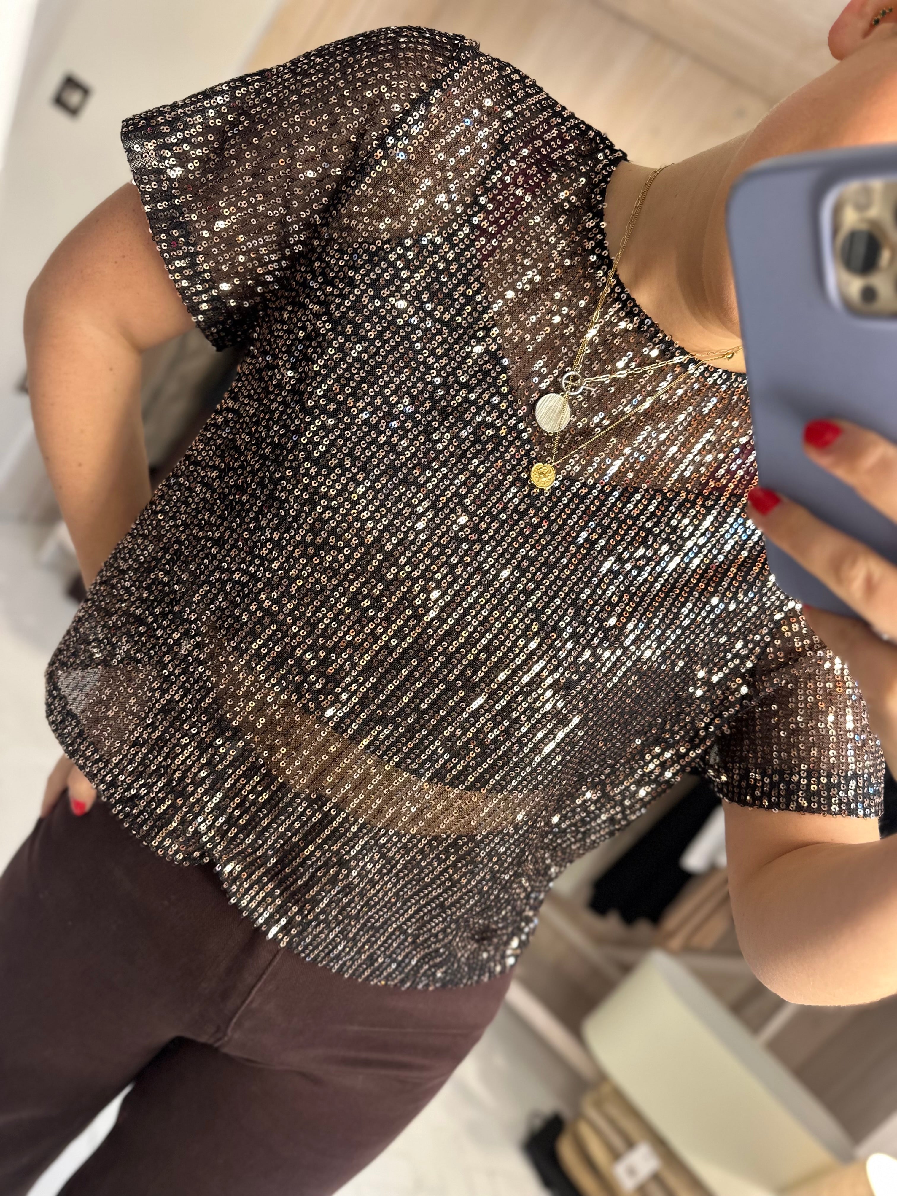 Lola Sequin Mesh Tee