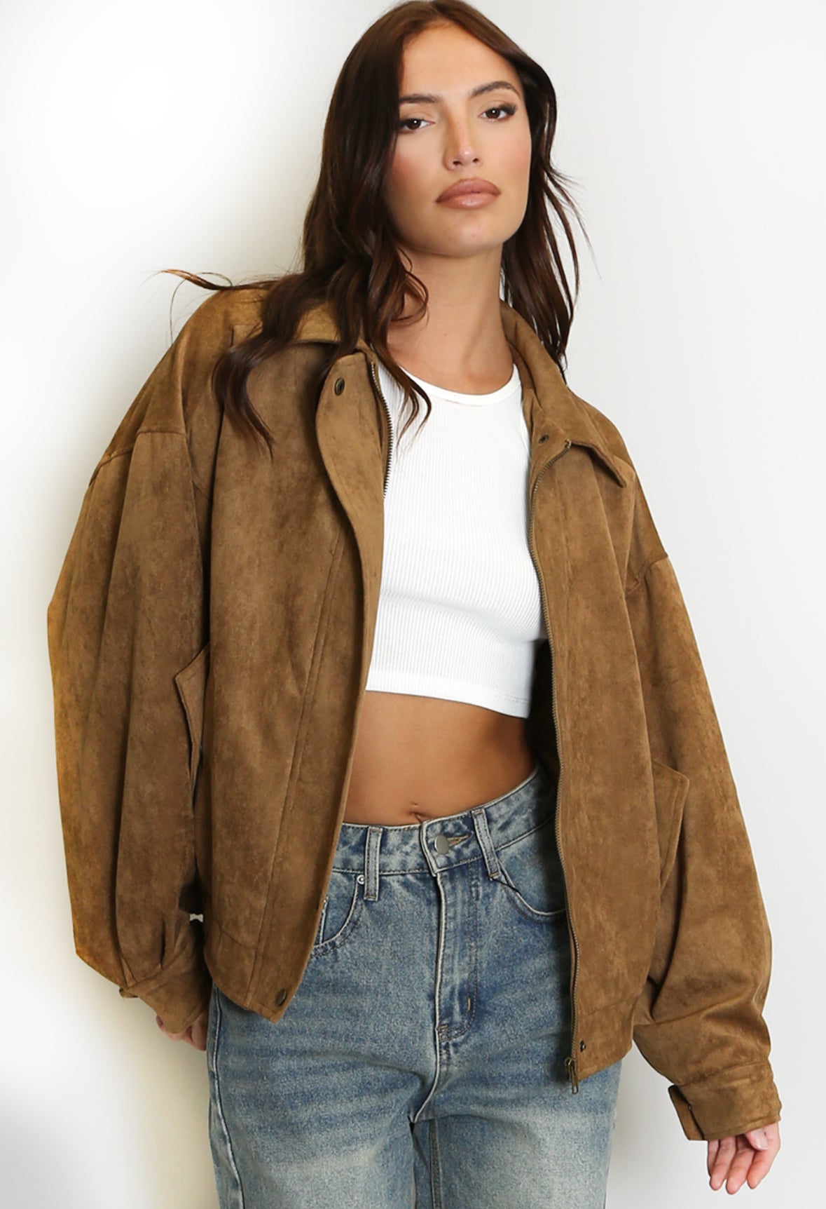 Faux Suede Bomber Jacket