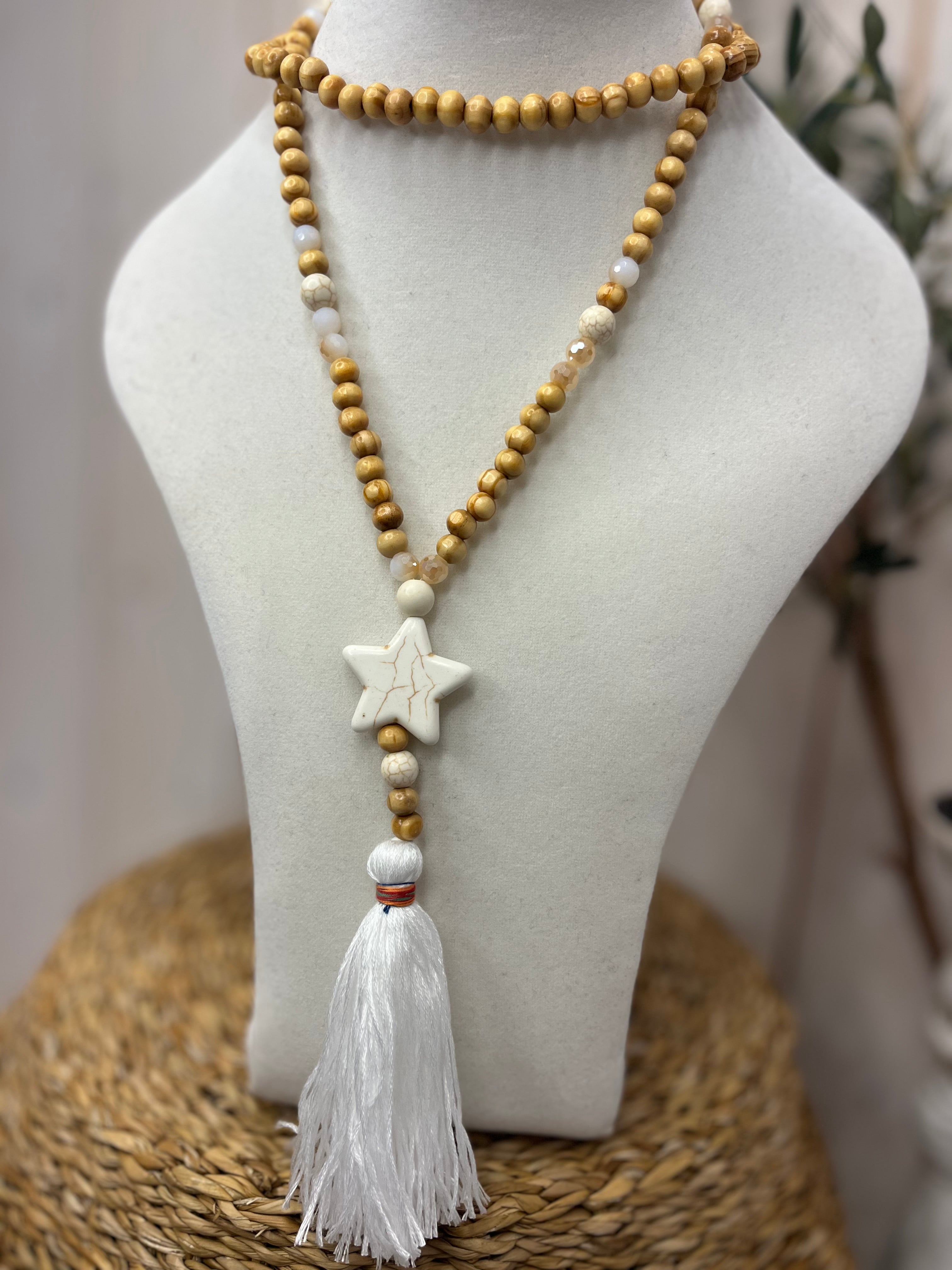 Wooden Beaded Star Necklace