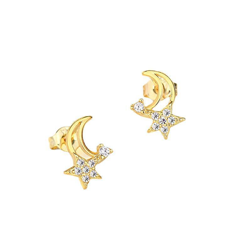 Crystal moon & star earring in gold