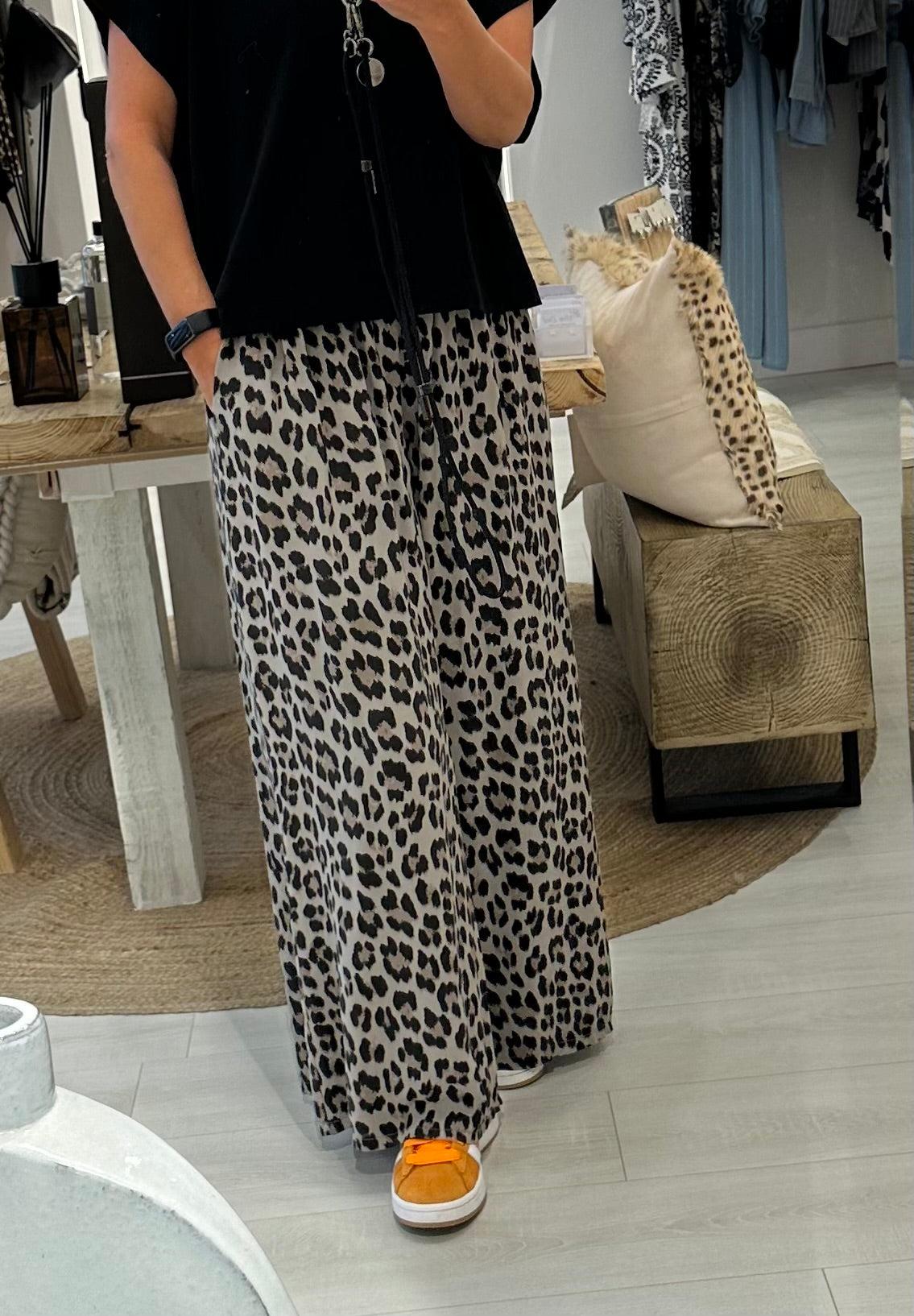 Solana Wide Leg Leopard Print Trousers