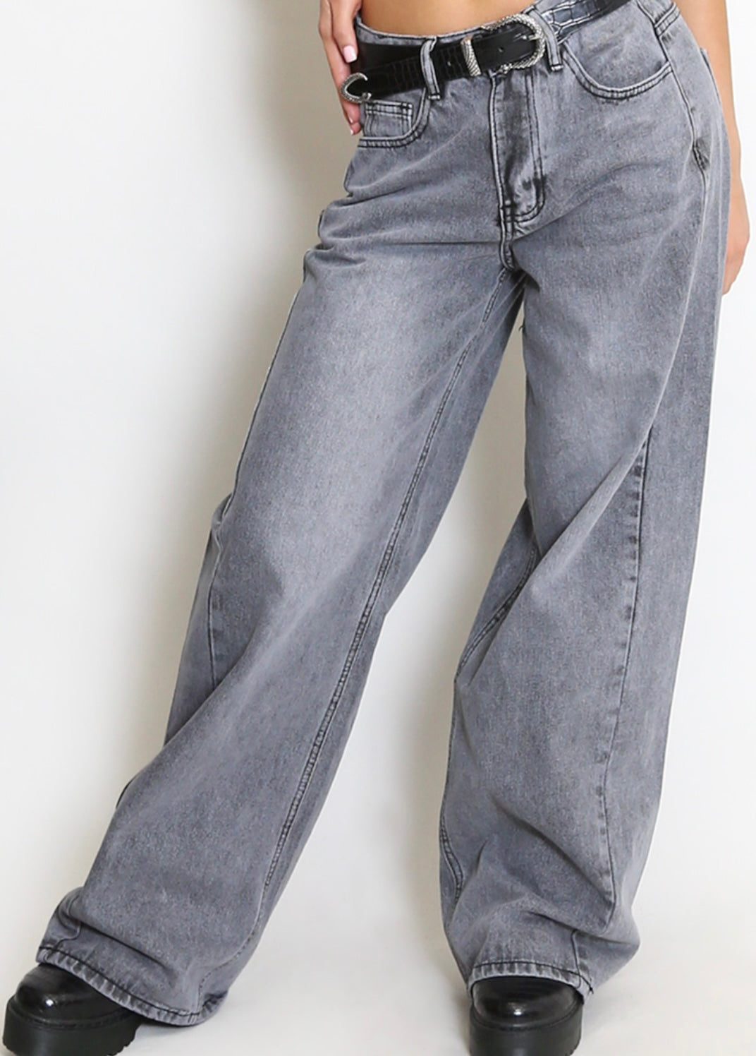 Grey Wide Leg Jeans