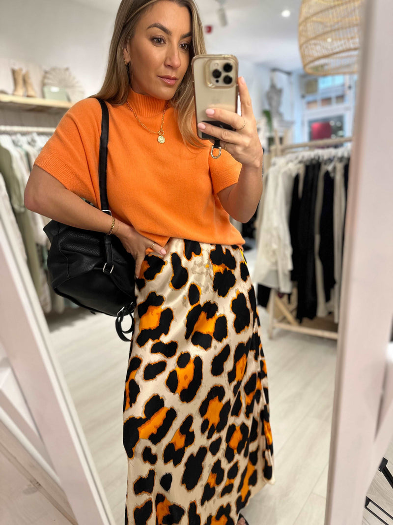 Tallulah Leopard Satin Skirt