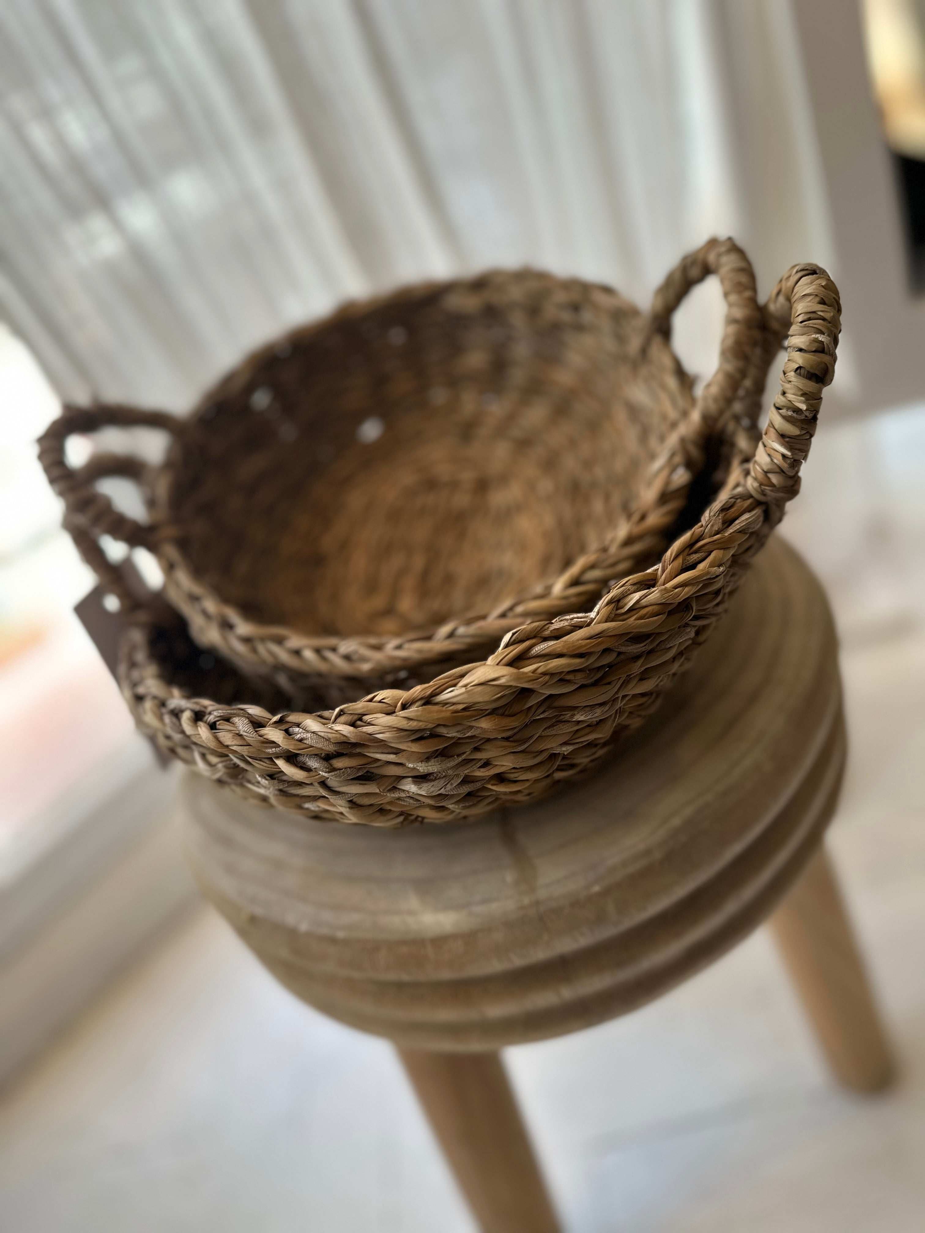 Hogla Round Bowl Baskets with handles set of Two