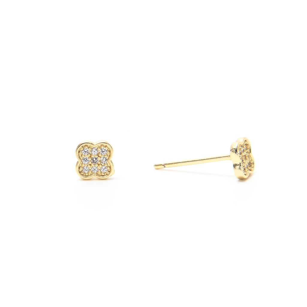Mini Crystal Clover Stud Earrings: Gold