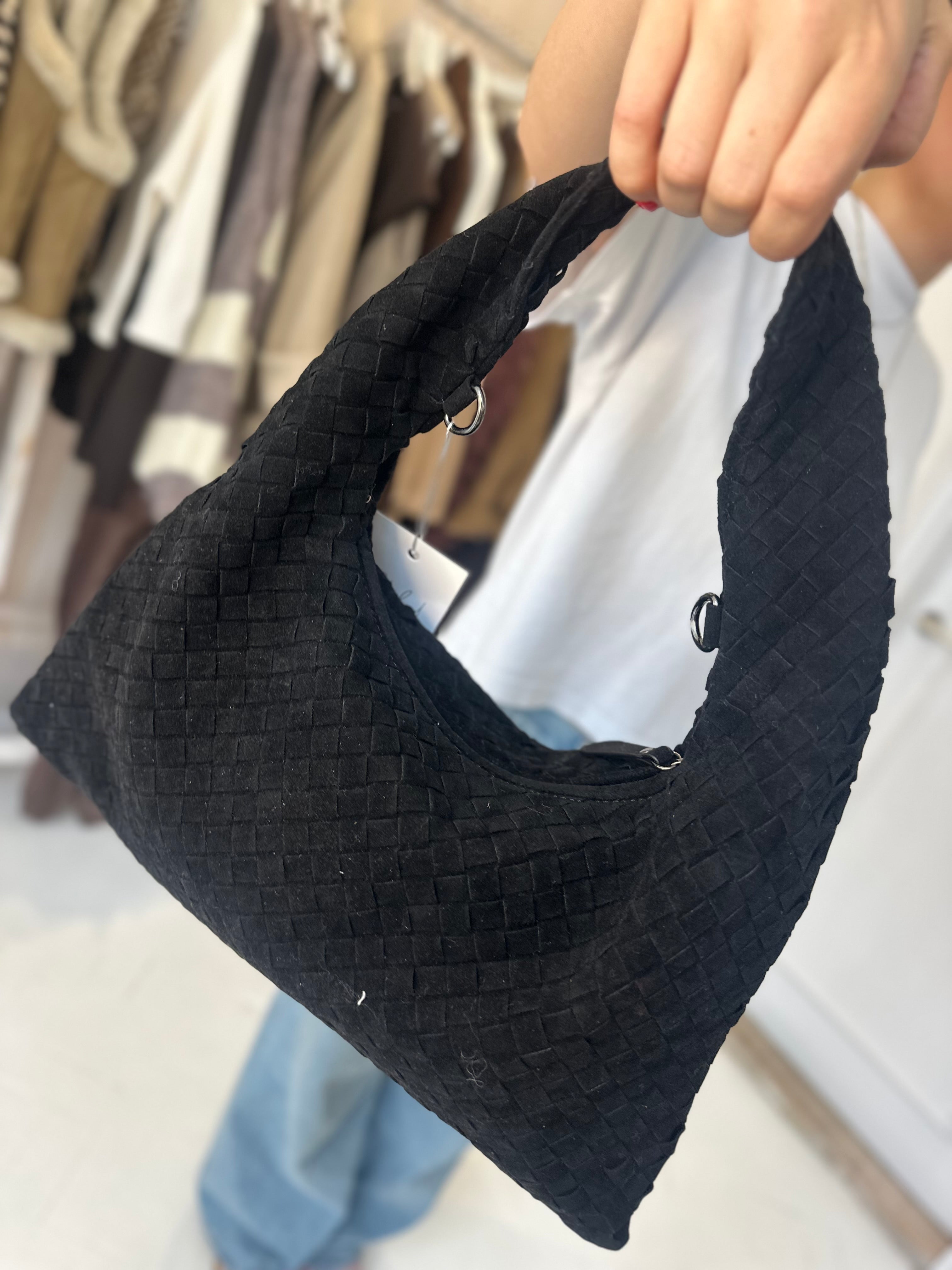 Faux Suede Woven Bag
